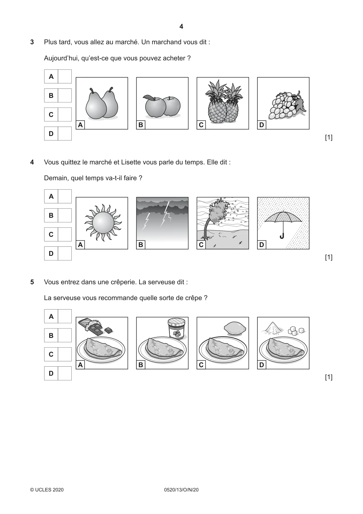 Cambridge IGCSE French - Foreign Language 0520 2020 Oct/Nov Paper 1 · Variant 3 question paper, page 4 of 12