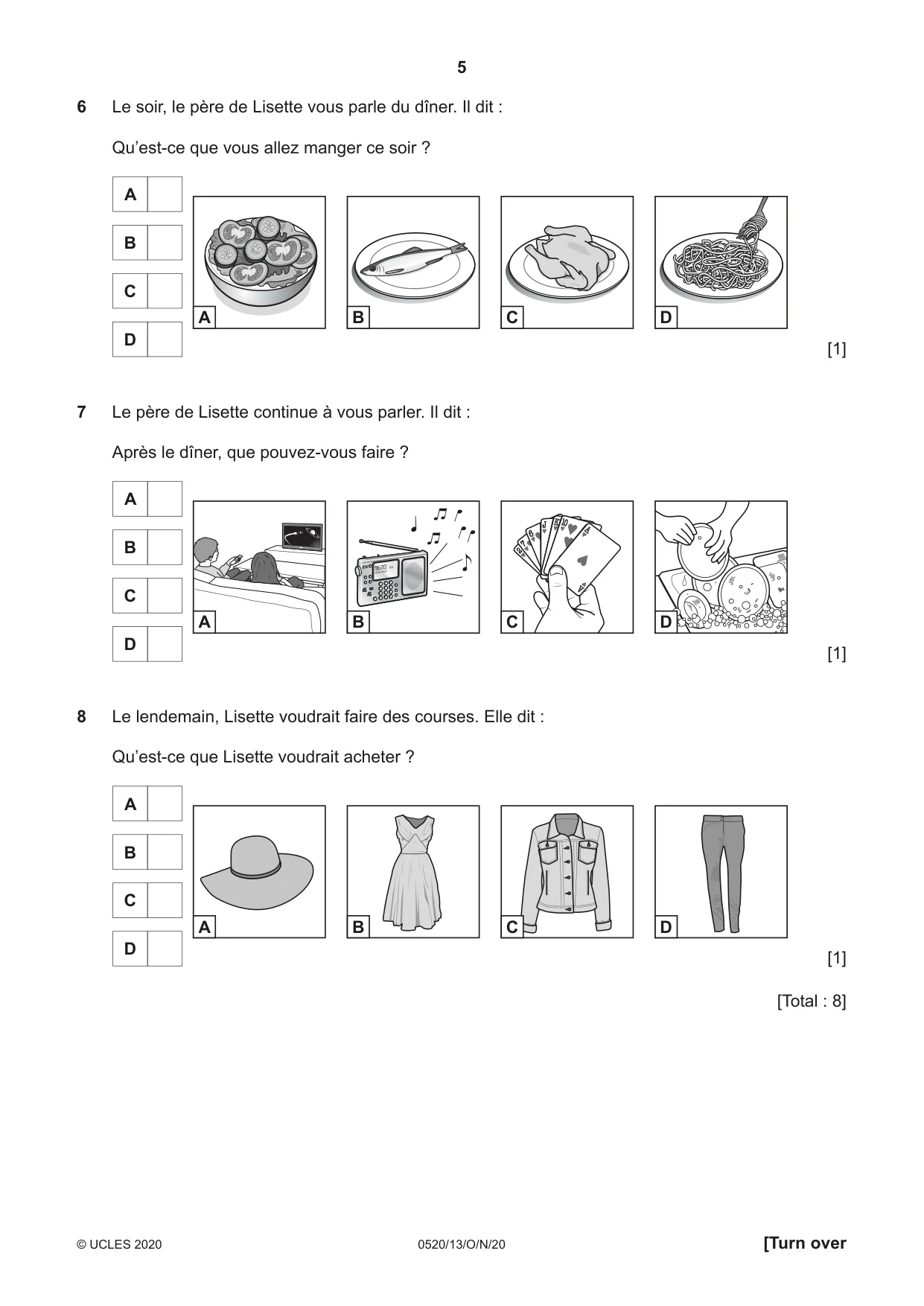 Cambridge IGCSE French - Foreign Language 0520 2020 Oct/Nov Paper 1 · Variant 3 question paper, page 5 of 12