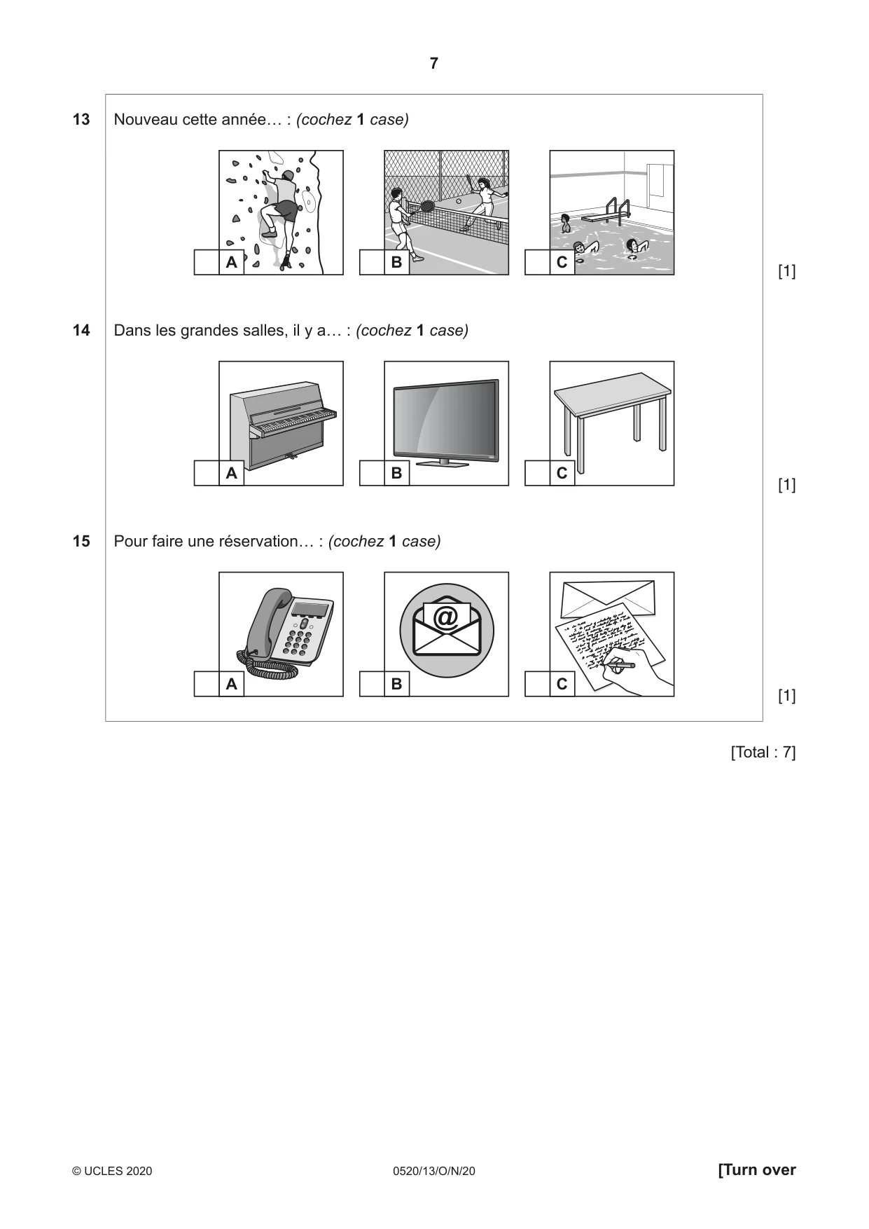 Cambridge IGCSE French - Foreign Language 0520 2020 Oct/Nov Paper 1 · Variant 3 question paper, page 7 of 12