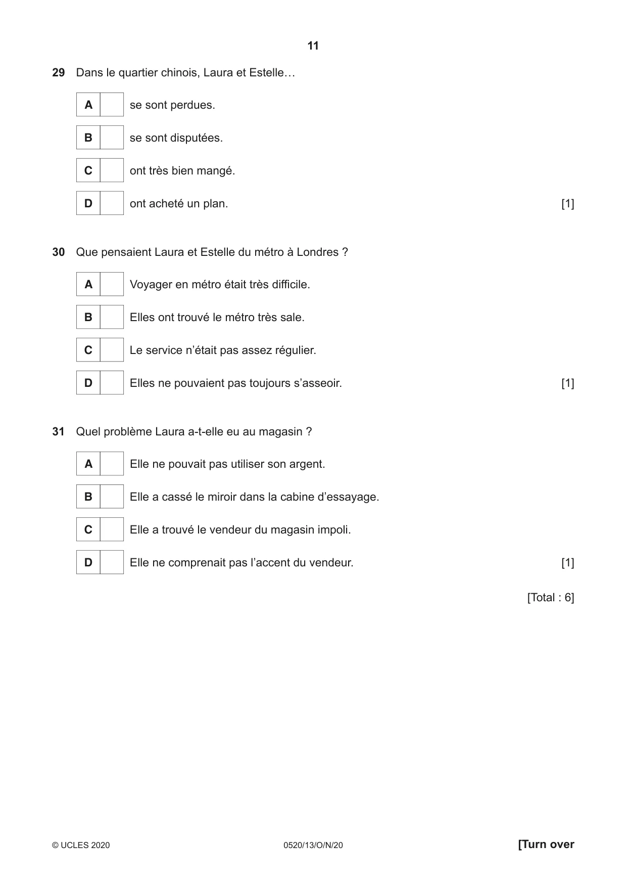 Cambridge IGCSE French - Foreign Language 0520 2020 Oct/Nov Paper 1 · Variant 3 question paper, page 11 of 12