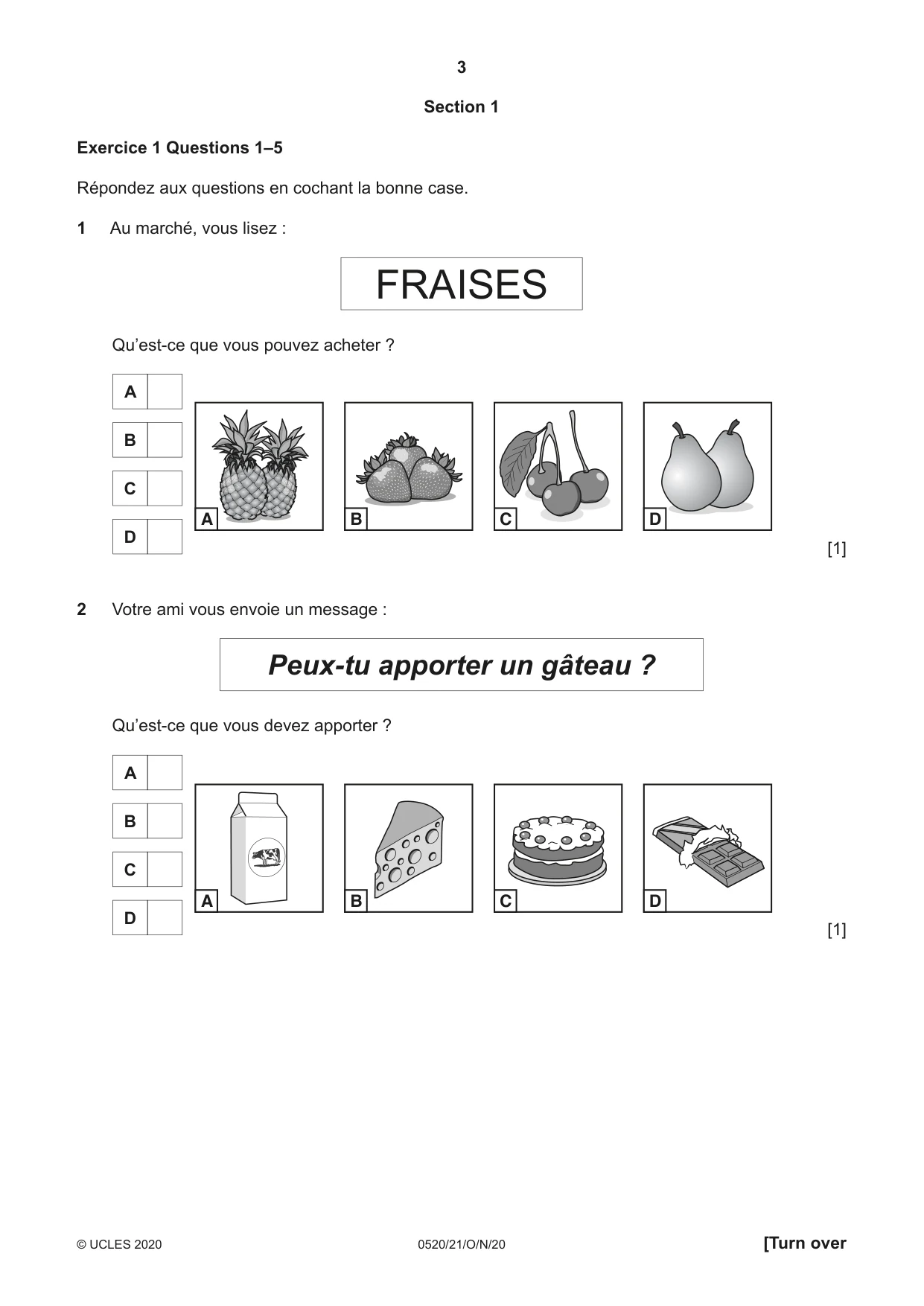 Cambridge IGCSE French - Foreign Language 0520 2020 Oct/Nov Paper 2 · Variant 1 question paper, page 3 of 16