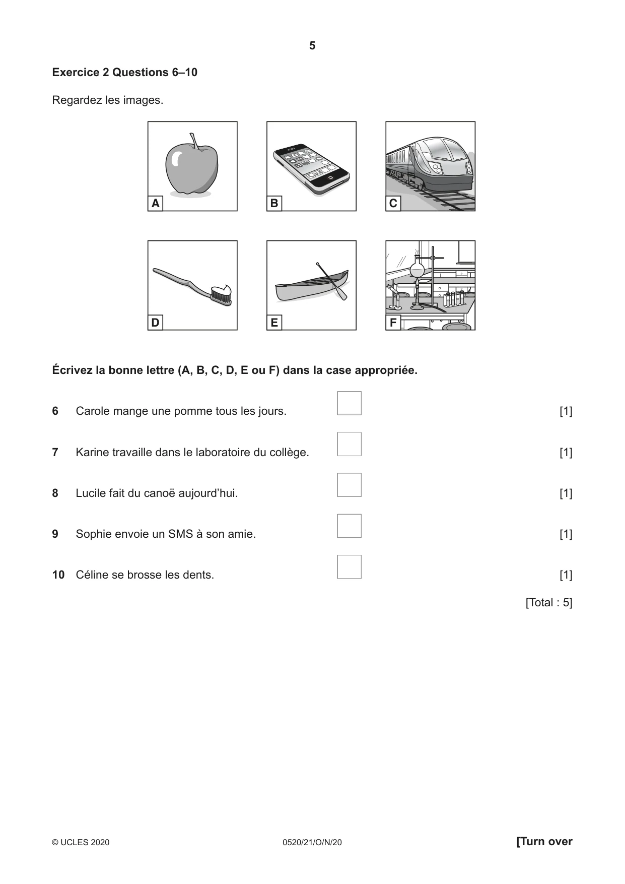 Cambridge IGCSE French - Foreign Language 0520 2020 Oct/Nov Paper 2 · Variant 1 question paper, page 5 of 16