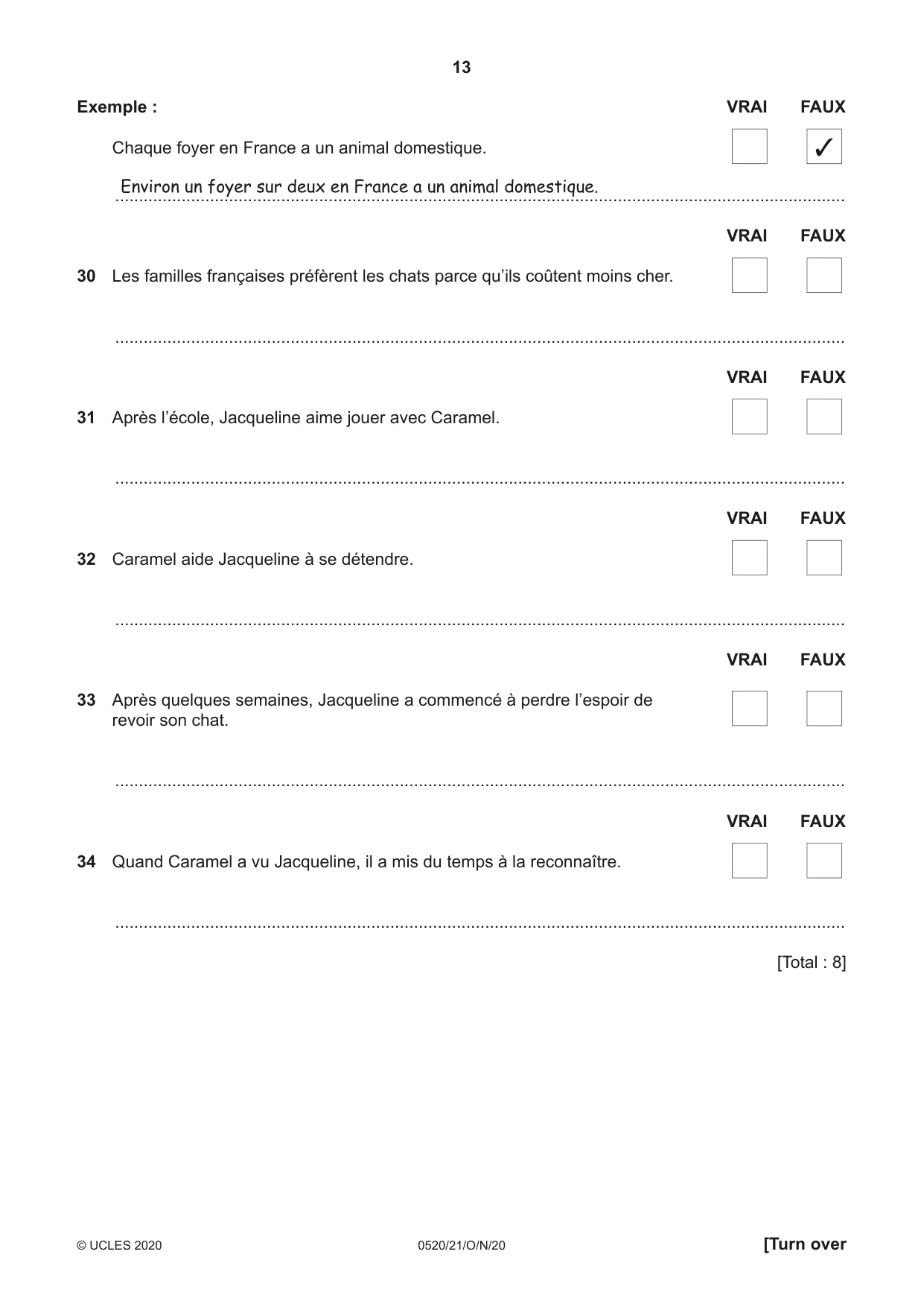 Cambridge IGCSE French - Foreign Language 0520 2020 Oct/Nov Paper 2 · Variant 1 question paper, page 13 of 16