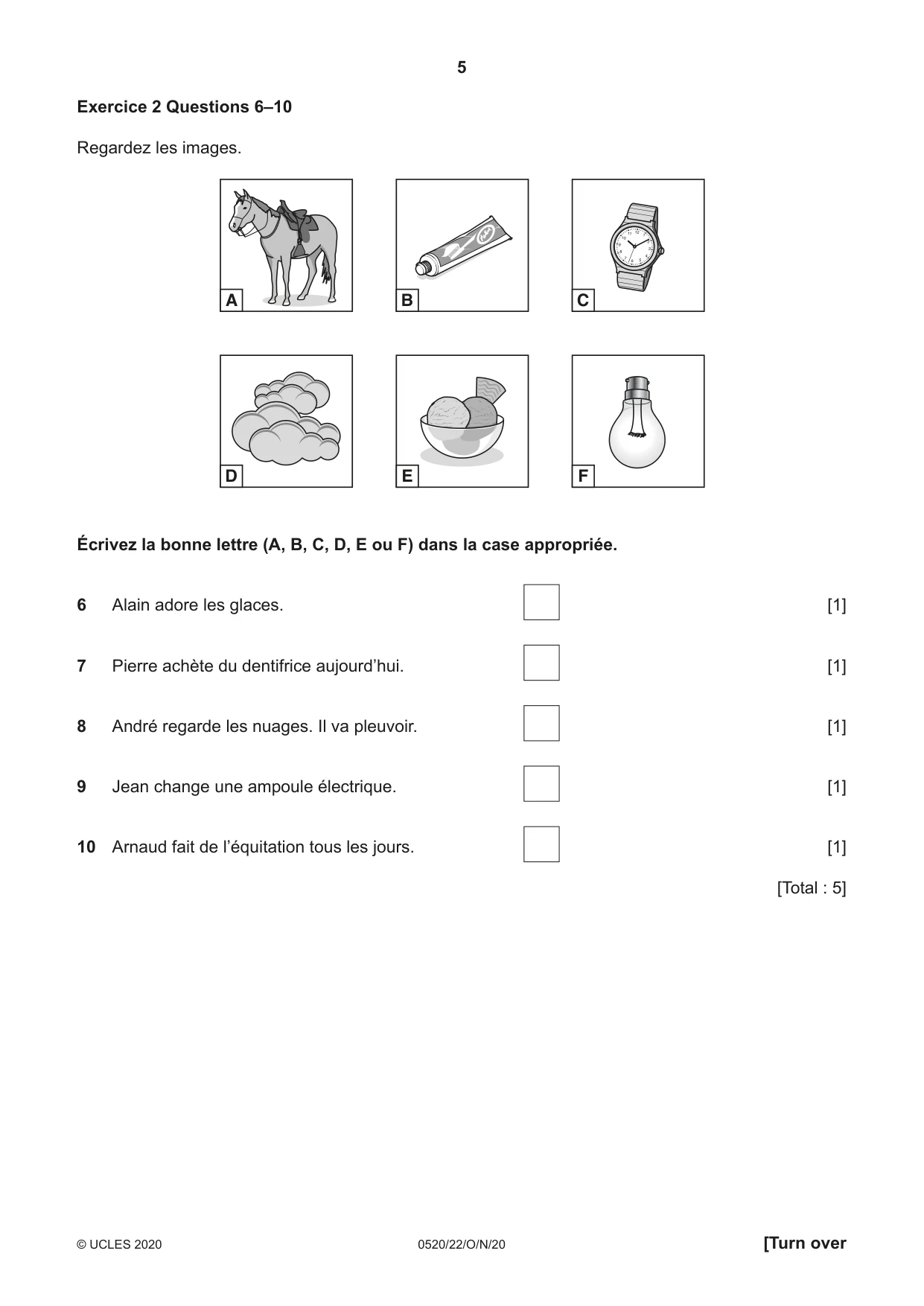 Cambridge IGCSE French - Foreign Language 0520 2020 Oct/Nov Paper 2 · Variant 2 question paper, page 5 of 16