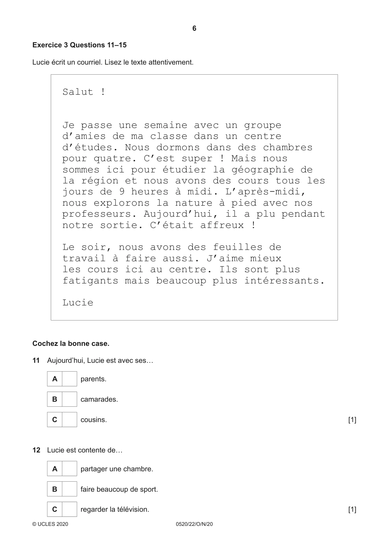 Cambridge IGCSE French - Foreign Language 0520 2020 Oct/Nov Paper 2 · Variant 2 question paper, page 6 of 16