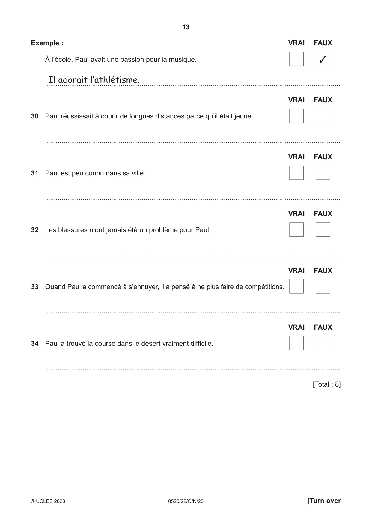 Cambridge IGCSE French - Foreign Language 0520 2020 Oct/Nov Paper 2 · Variant 2 question paper, page 13 of 16