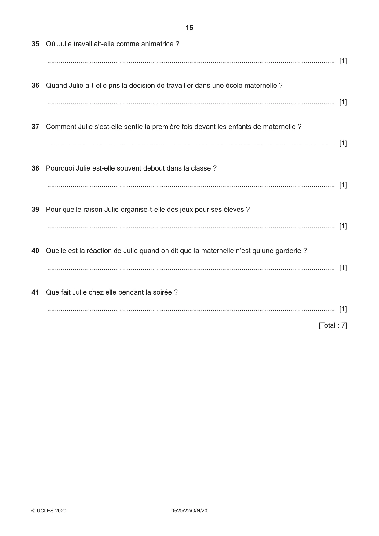 Cambridge IGCSE French - Foreign Language 0520 2020 Oct/Nov Paper 2 · Variant 2 question paper, page 15 of 16