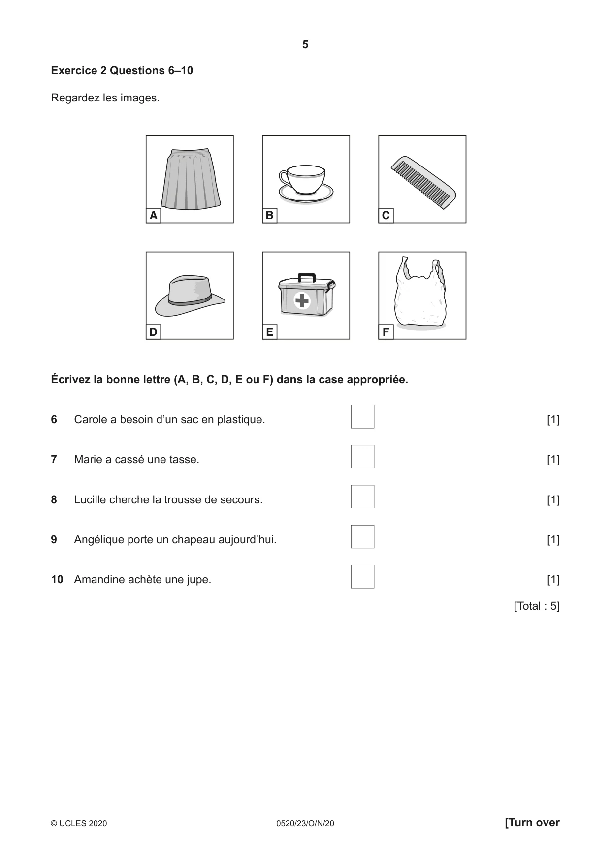 Cambridge IGCSE French - Foreign Language 0520 2020 Oct/Nov Paper 2 · Variant 3 question paper, page 5 of 16