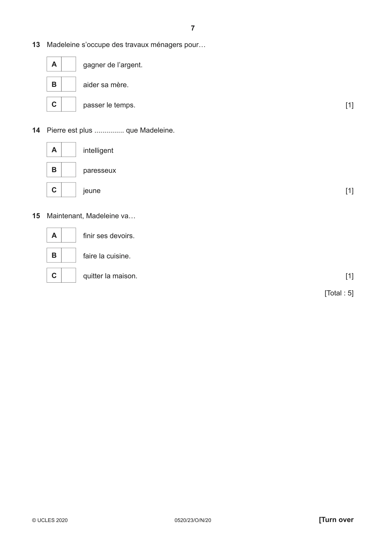 Cambridge IGCSE French - Foreign Language 0520 2020 Oct/Nov Paper 2 · Variant 3 question paper, page 7 of 16