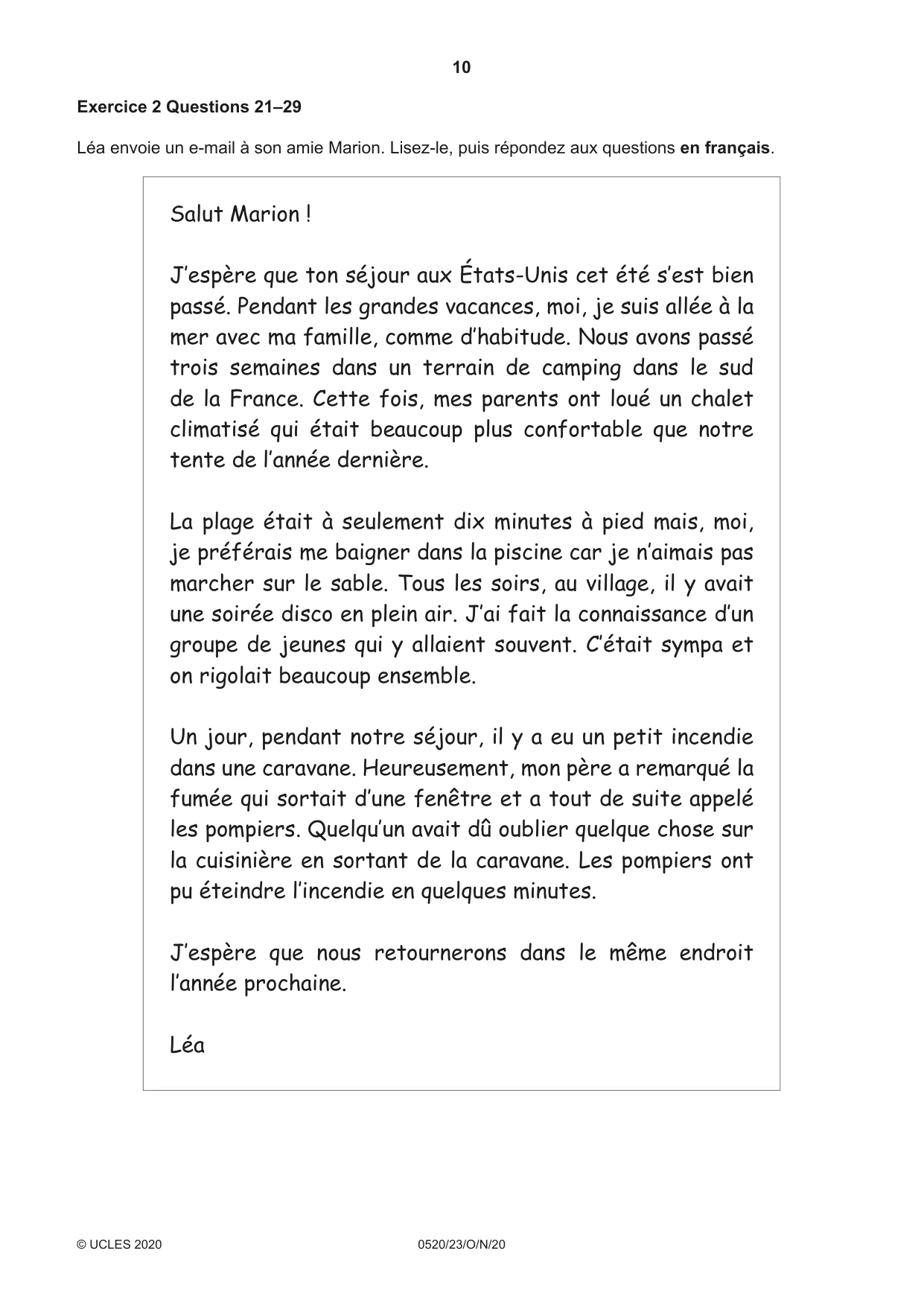 Cambridge IGCSE French - Foreign Language 0520 2020 Oct/Nov Paper 2 · Variant 3 question paper, page 10 of 16