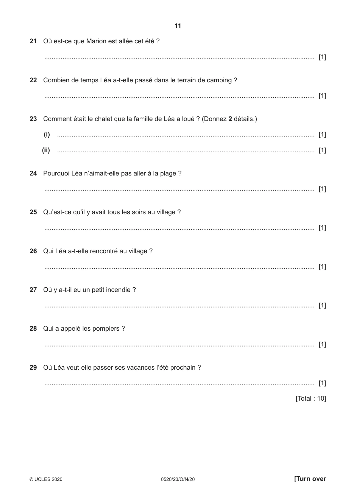 Cambridge IGCSE French - Foreign Language 0520 2020 Oct/Nov Paper 2 · Variant 3 question paper, page 11 of 16