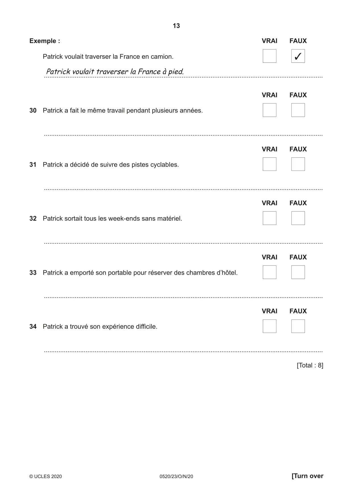 Cambridge IGCSE French - Foreign Language 0520 2020 Oct/Nov Paper 2 · Variant 3 question paper, page 13 of 16