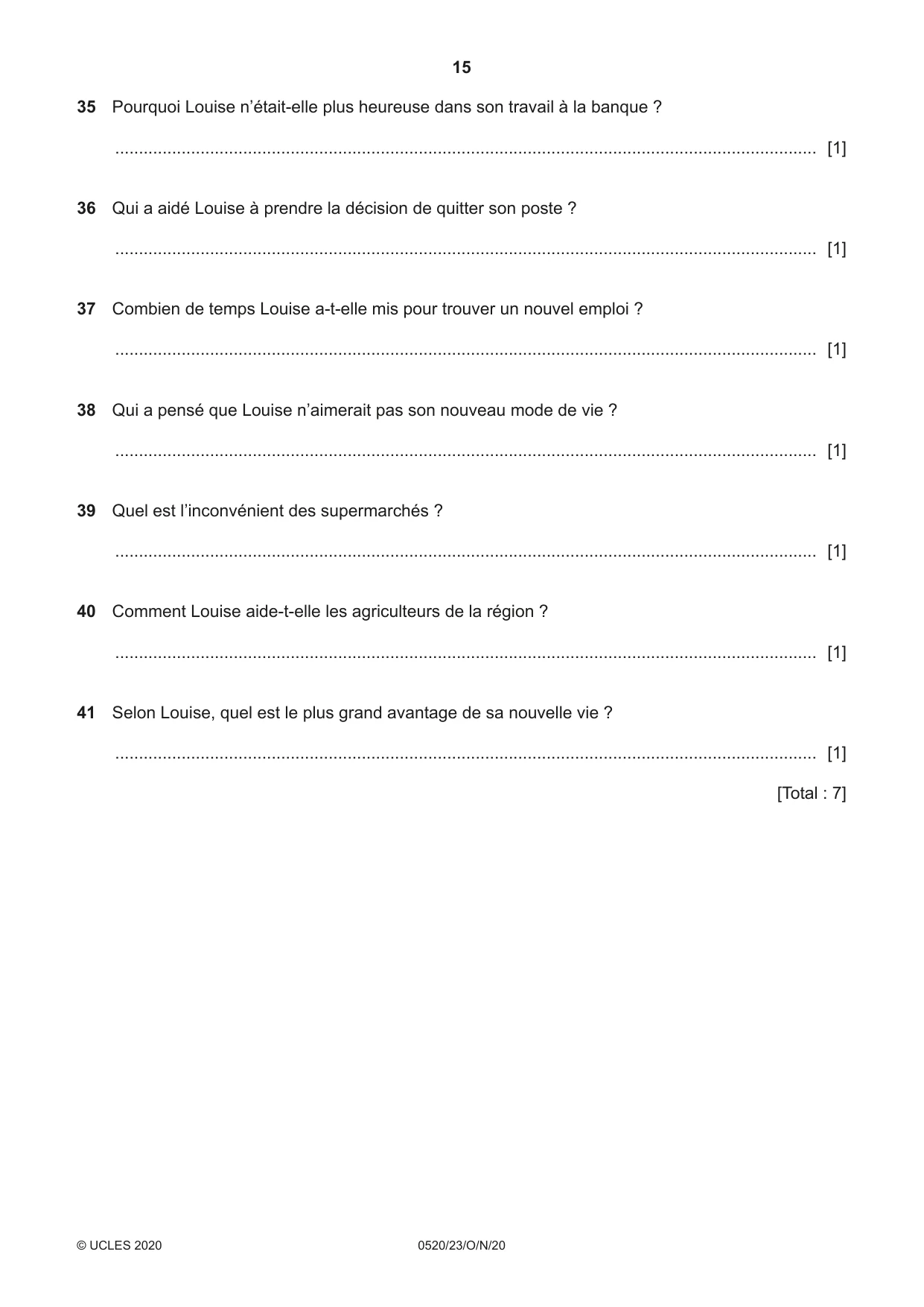 Cambridge IGCSE French - Foreign Language 0520 2020 Oct/Nov Paper 2 · Variant 3 question paper, page 15 of 16