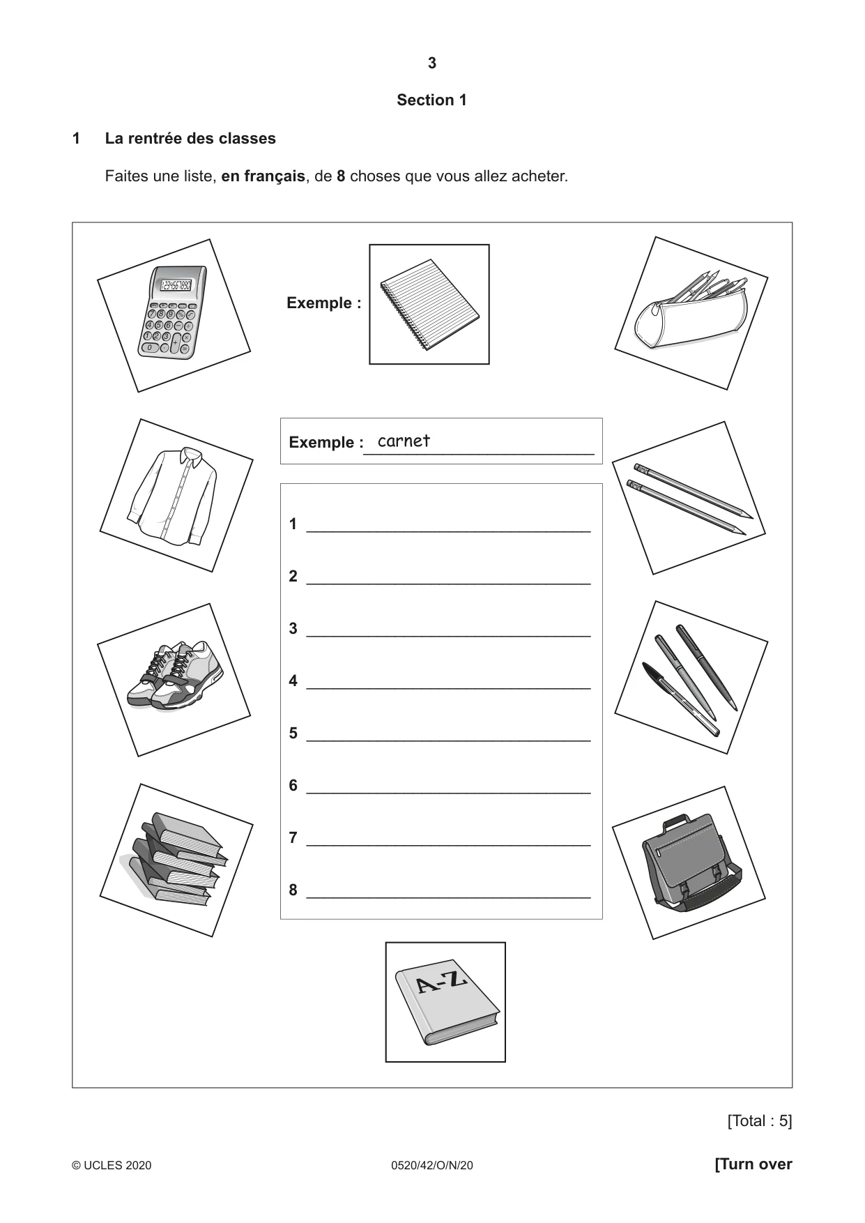 Cambridge IGCSE French - Foreign Language 0520 2020 Oct/Nov Paper 4 · Variant 2 question paper, page 3 of 8
