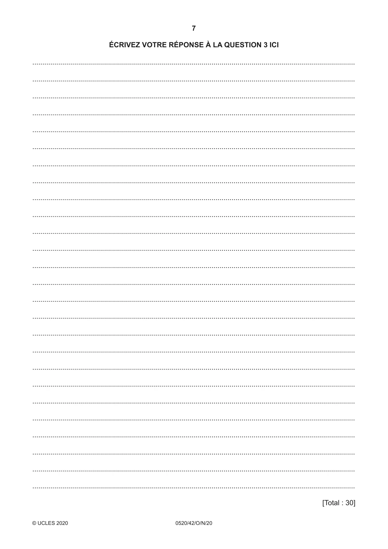 Cambridge IGCSE French - Foreign Language 0520 2020 Oct/Nov Paper 4 · Variant 2 question paper, page 7 of 8
