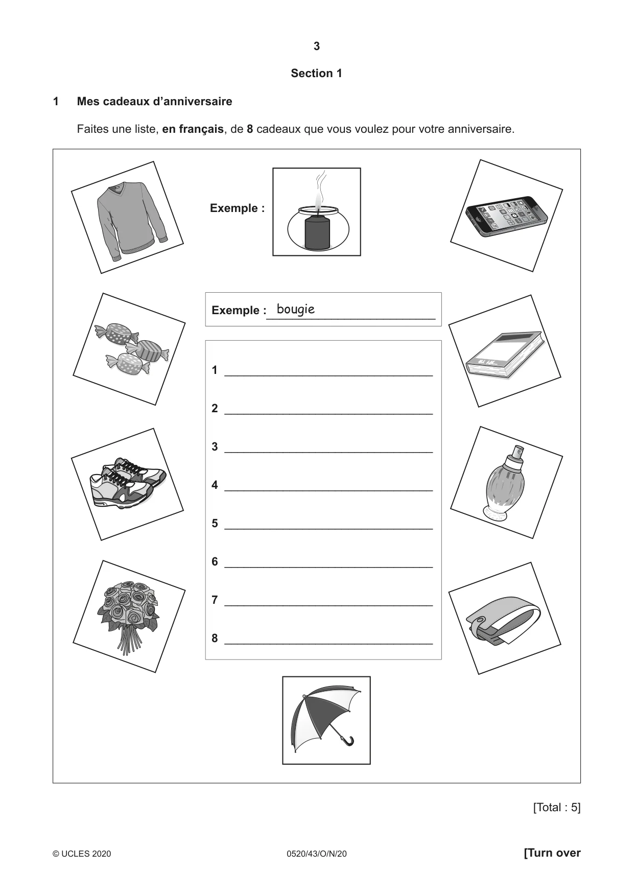 Cambridge IGCSE French - Foreign Language 0520 2020 Oct/Nov Paper 4 · Variant 3 question paper, page 3 of 8