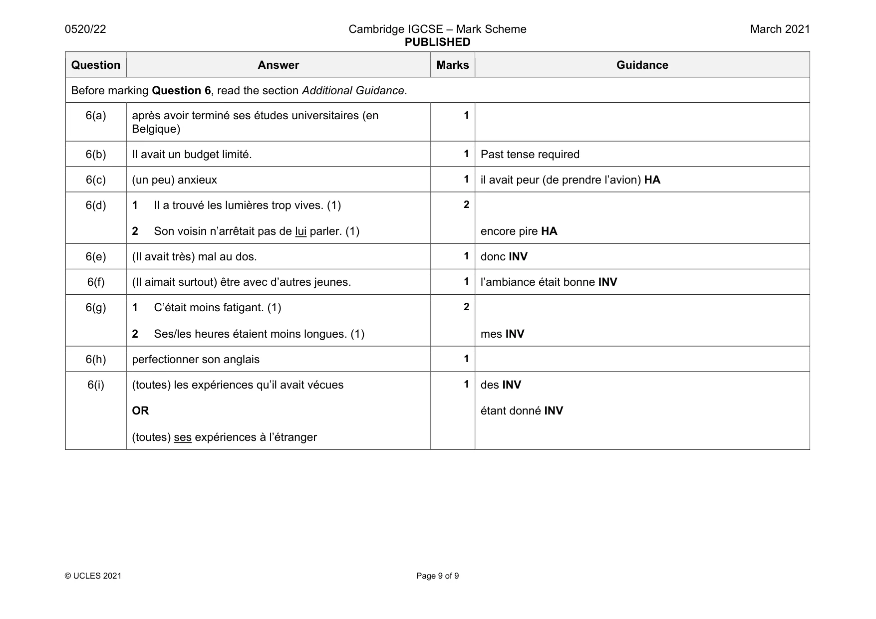 Mark scheme, page 9 of 9