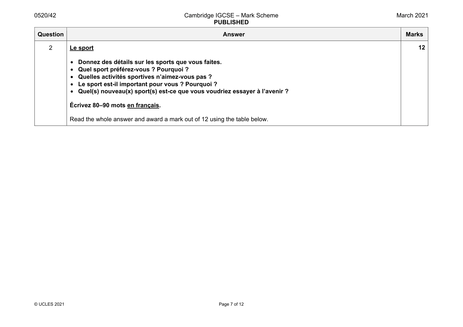 Mark scheme, page 7 of 12