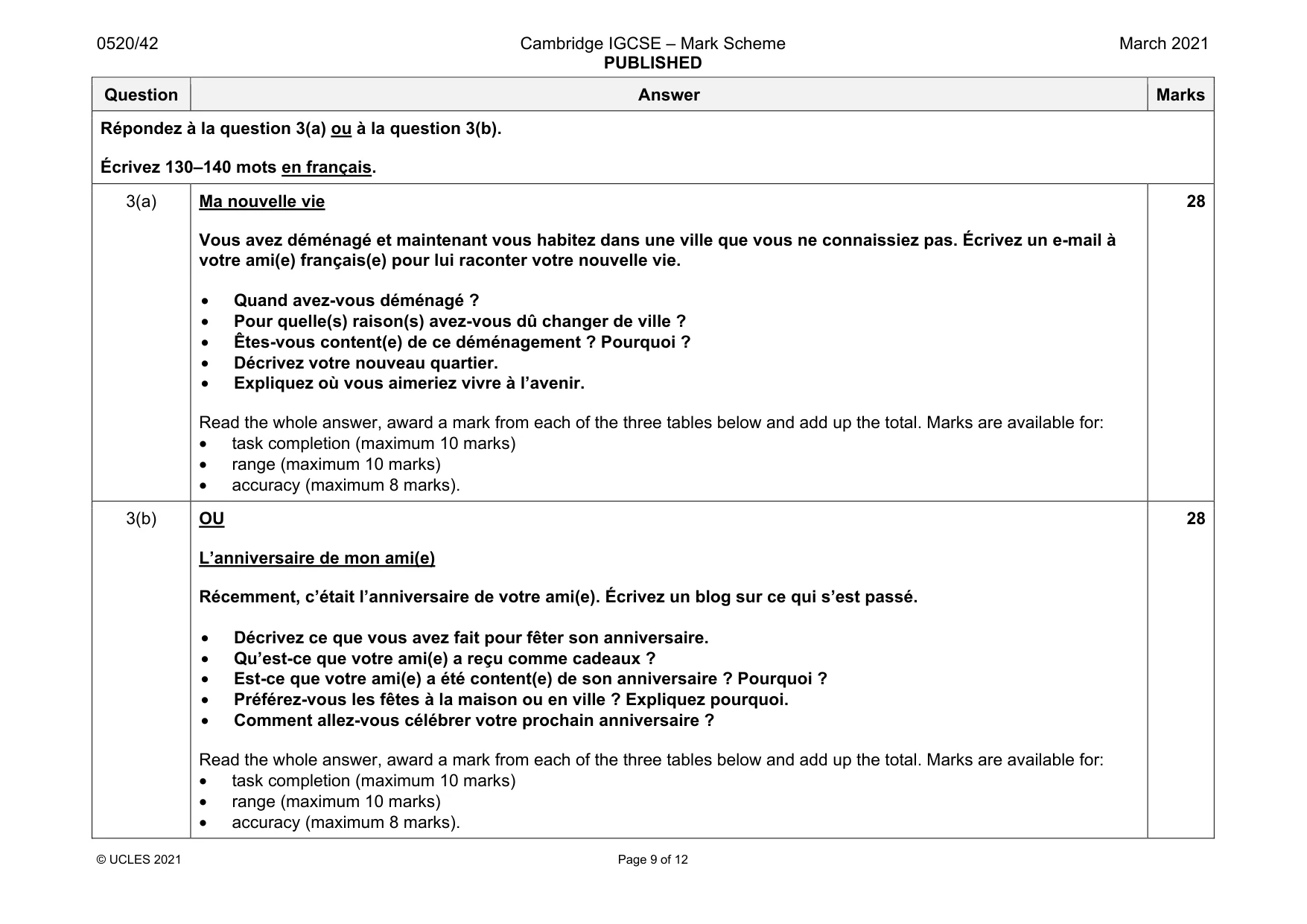 Mark scheme, page 9 of 12