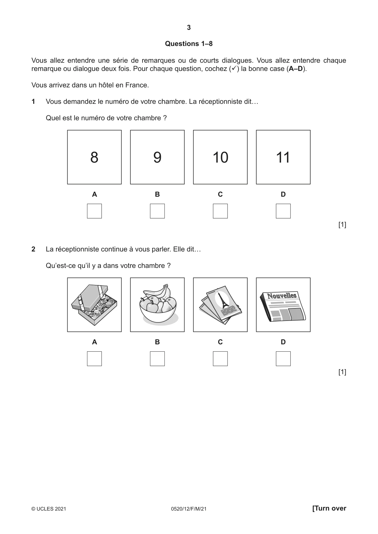Cambridge IGCSE French - Foreign Language 0520 2021 Feb/March Paper 1 · Variant 2 question paper, page 3 of 16