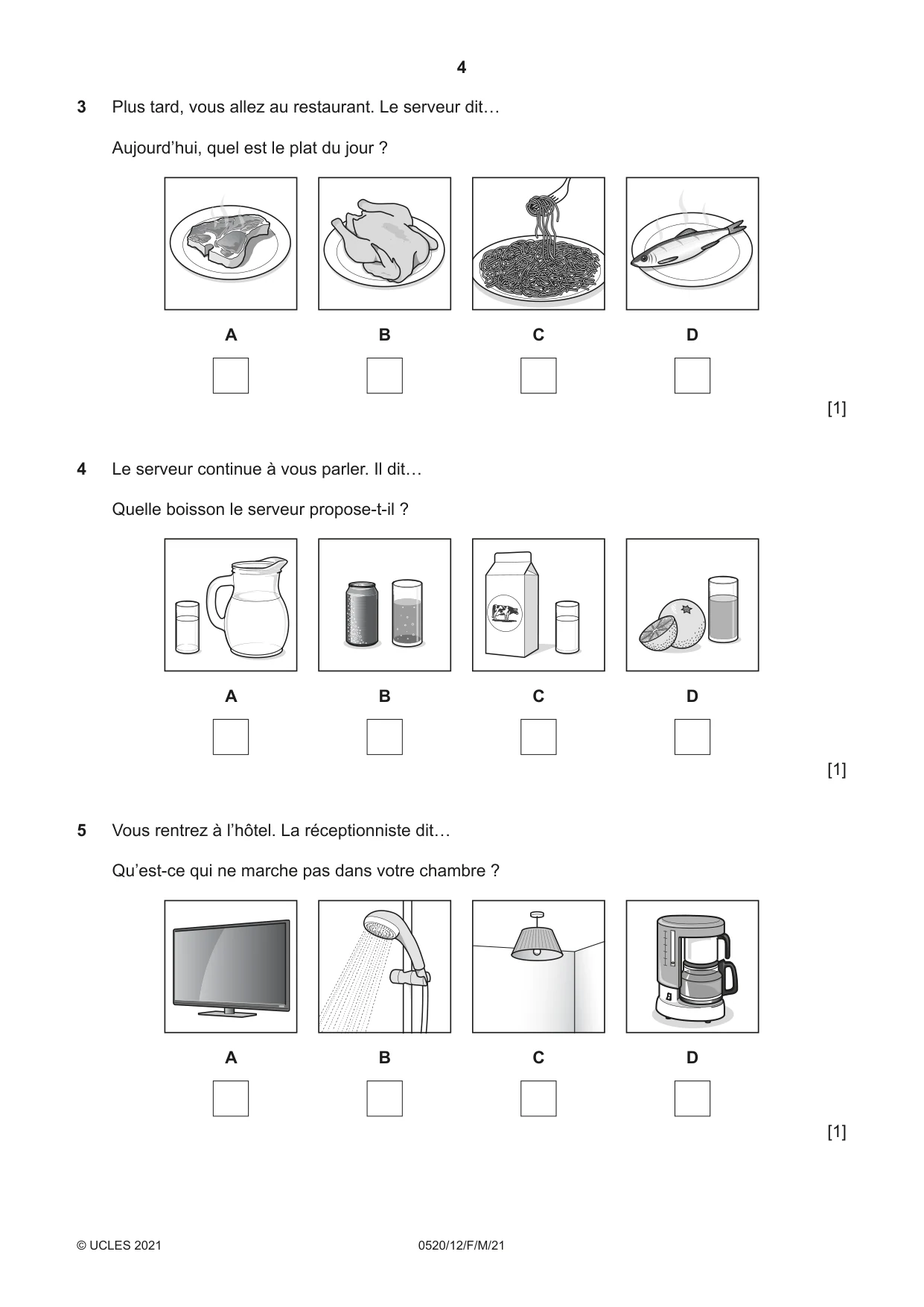 Cambridge IGCSE French - Foreign Language 0520 2021 Feb/March Paper 1 · Variant 2 question paper, page 4 of 16