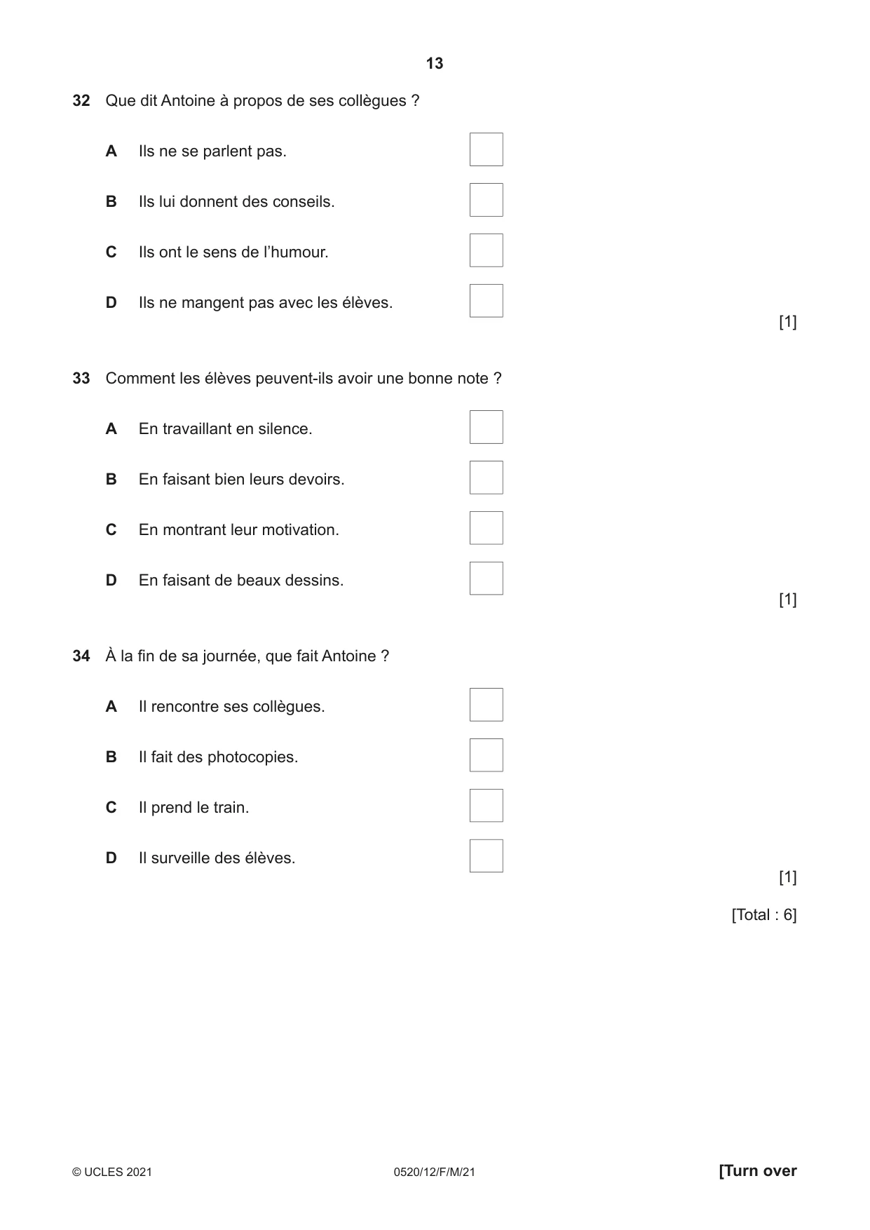 Cambridge IGCSE French - Foreign Language 0520 2021 Feb/March Paper 1 · Variant 2 question paper, page 13 of 16