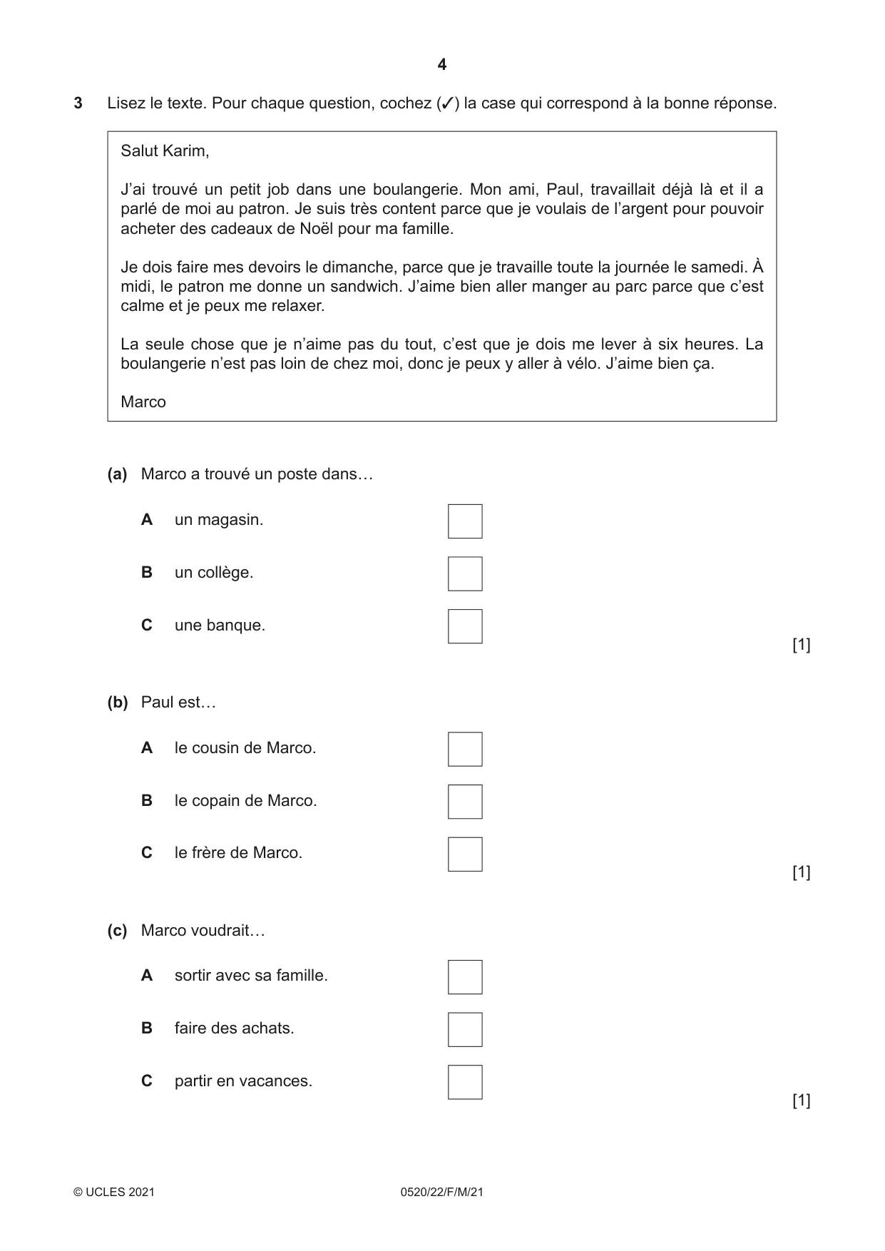 Cambridge IGCSE French - Foreign Language 0520 2021 Feb/March Paper 2 · Variant 2 question paper, page 4 of 12