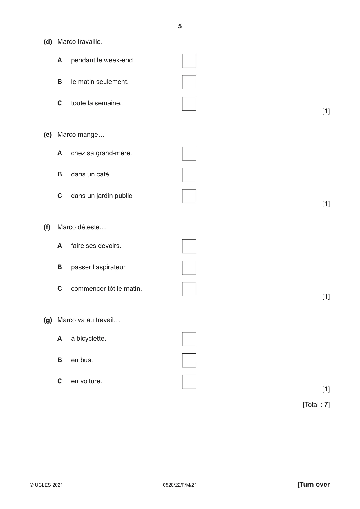 Cambridge IGCSE French - Foreign Language 0520 2021 Feb/March Paper 2 · Variant 2 question paper, page 5 of 12