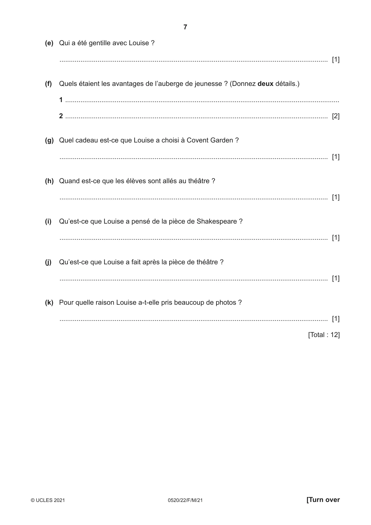 Cambridge IGCSE French - Foreign Language 0520 2021 Feb/March Paper 2 · Variant 2 question paper, page 7 of 12