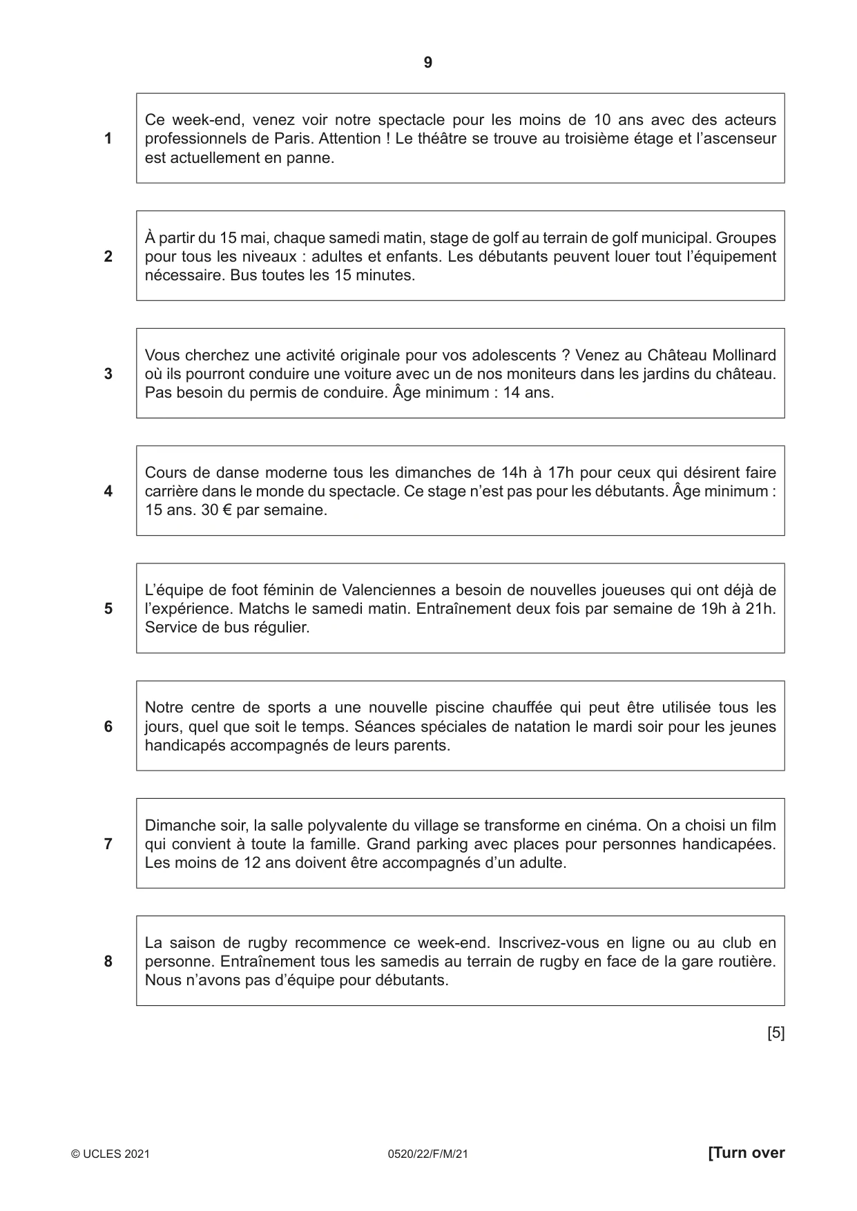 Cambridge IGCSE French - Foreign Language 0520 2021 Feb/March Paper 2 · Variant 2 question paper, page 9 of 12