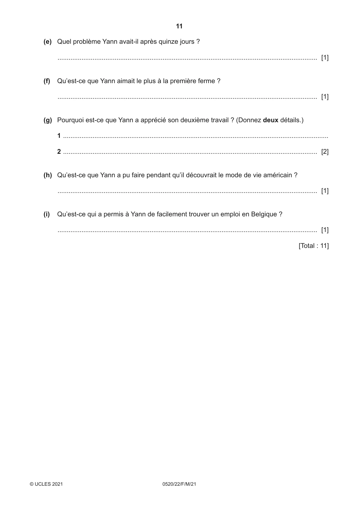 Cambridge IGCSE French - Foreign Language 0520 2021 Feb/March Paper 2 · Variant 2 question paper, page 11 of 12