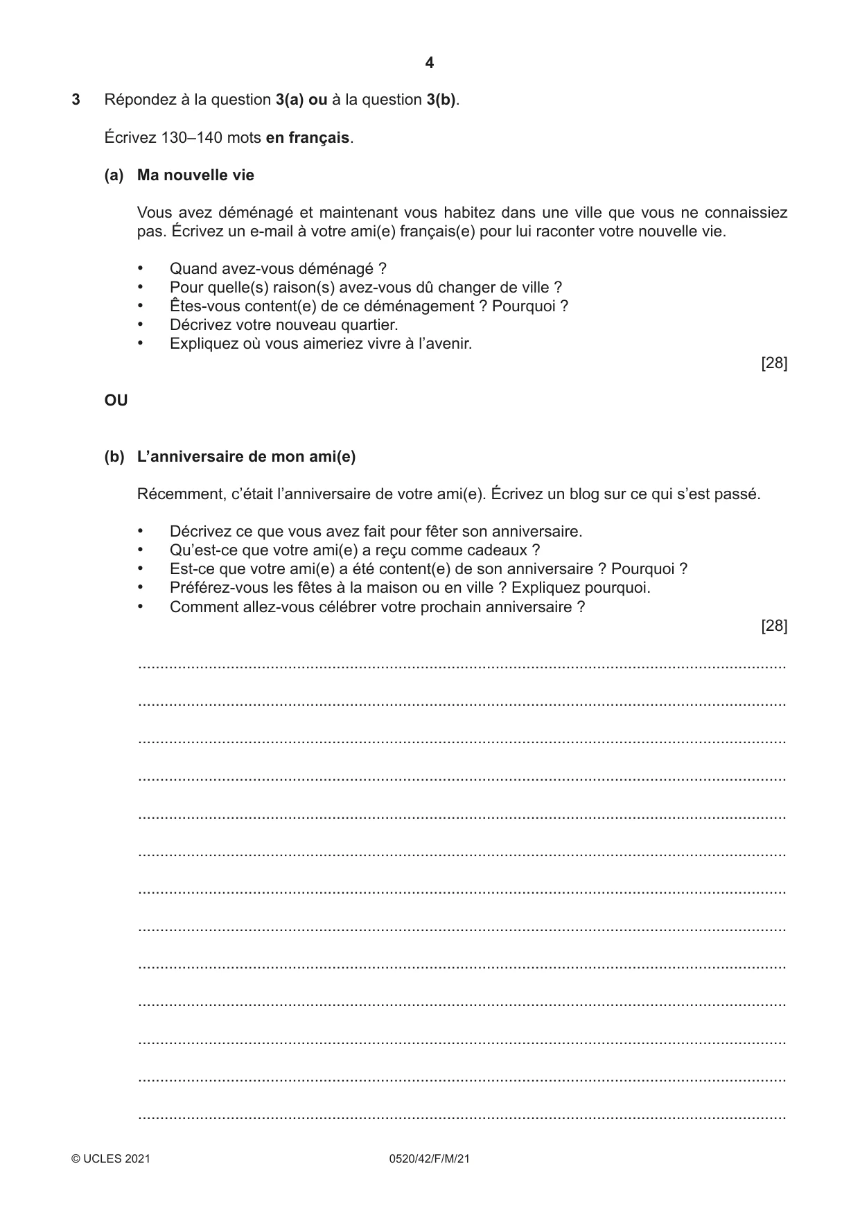 Cambridge IGCSE French - Foreign Language 0520 2021 Feb/March Paper 4 · Variant 2 question paper, page 4 of 8