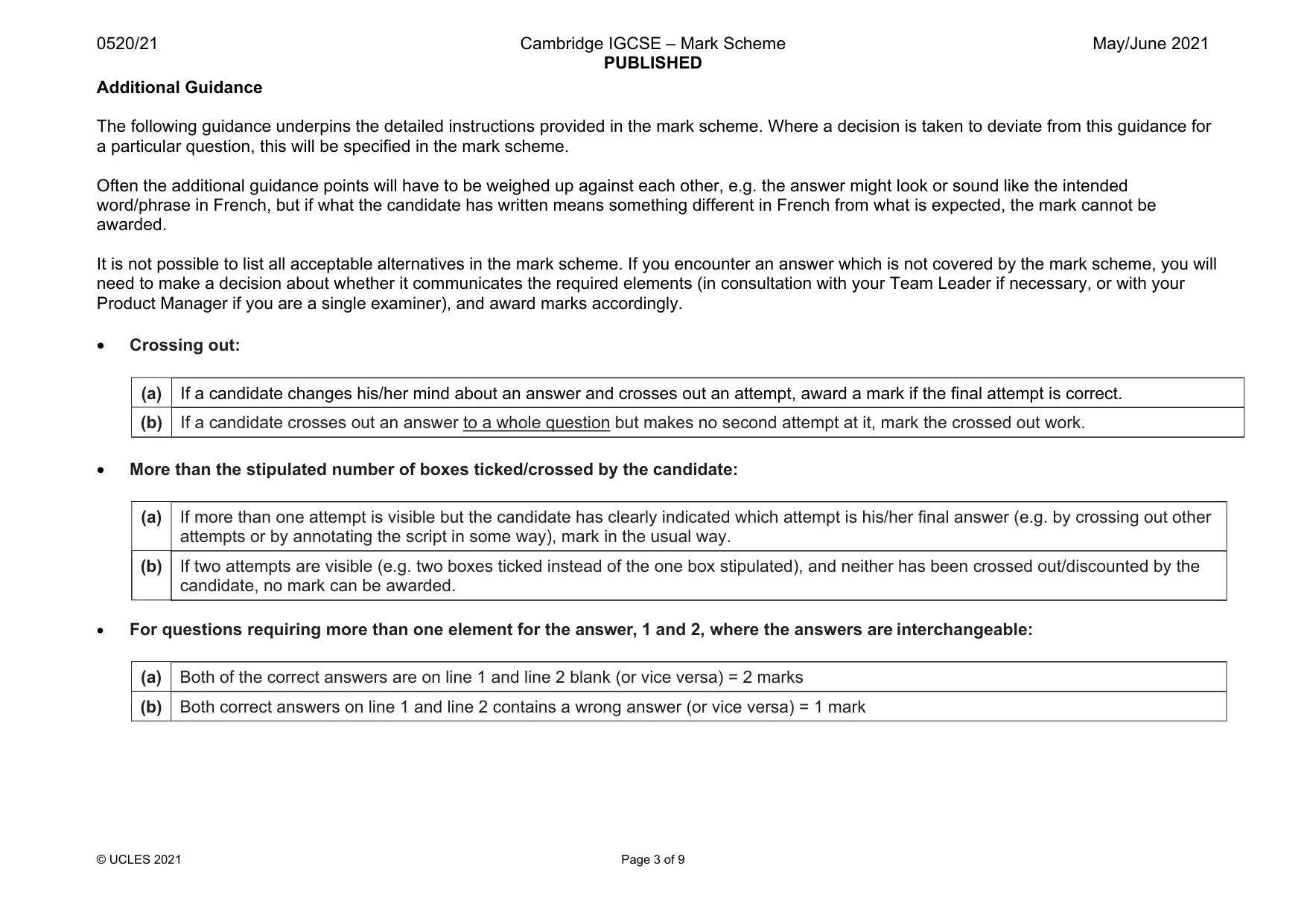 Mark scheme, page 3 of 9