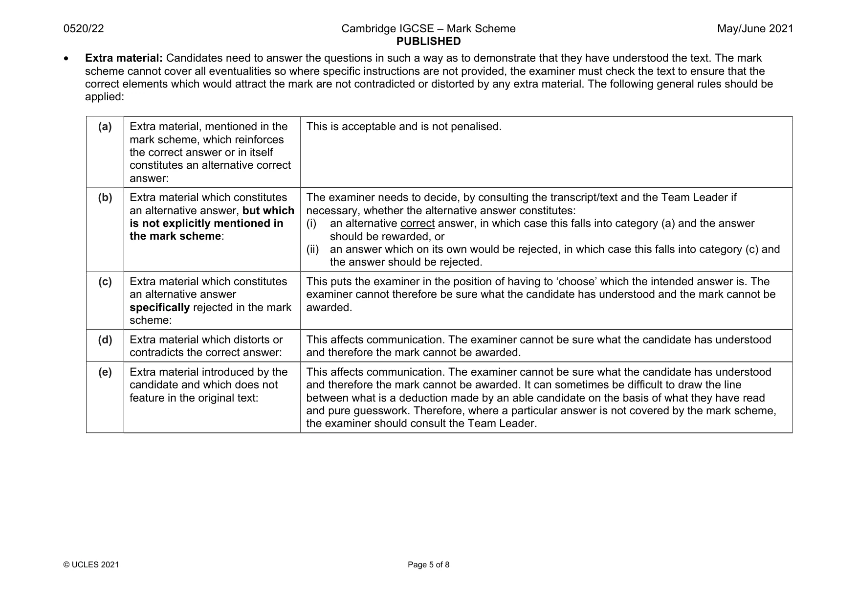 Mark scheme, page 5 of 8