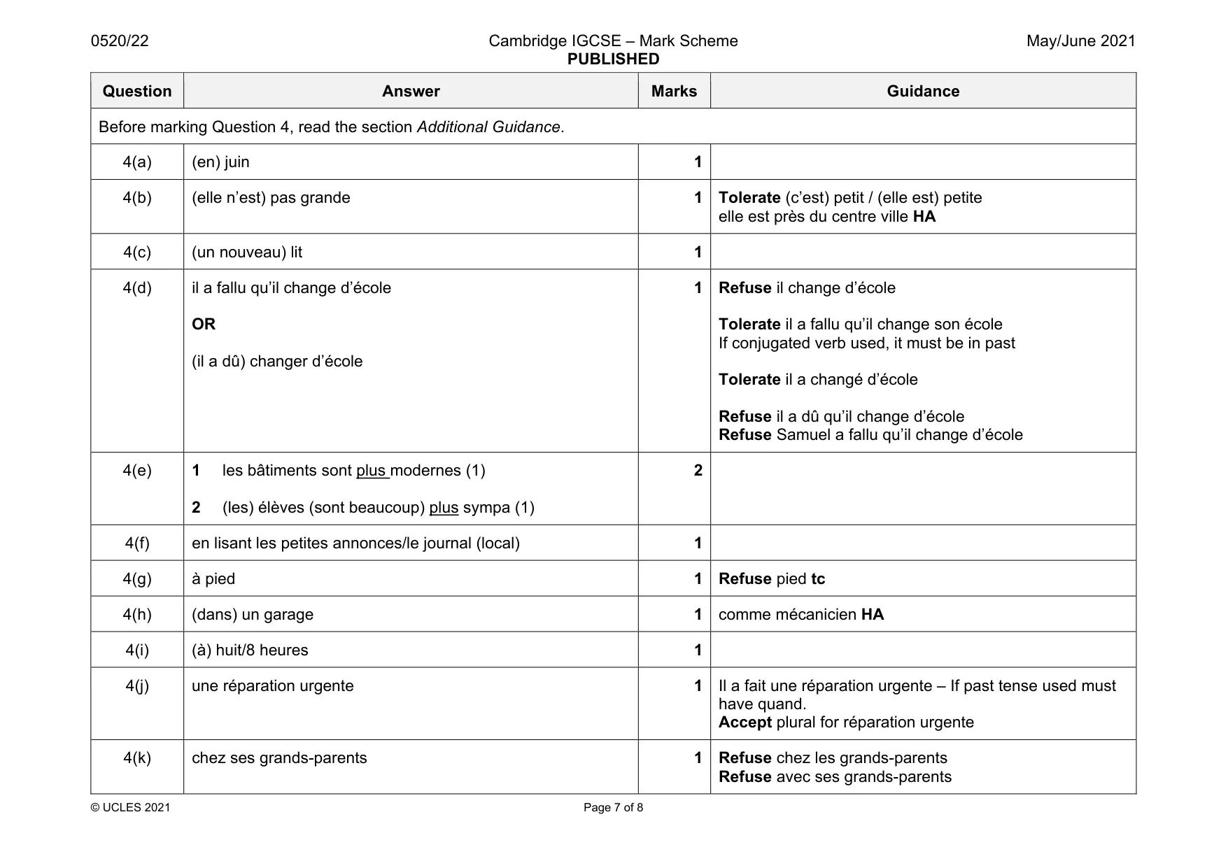 Mark scheme, page 7 of 8