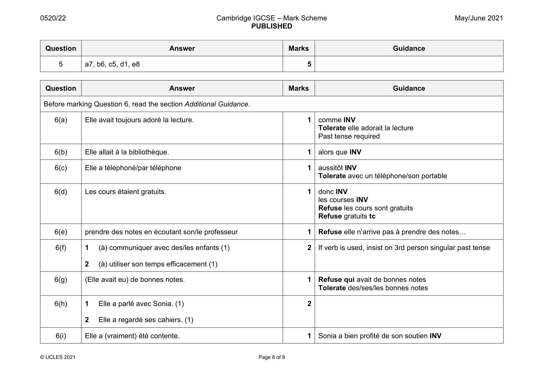 Mark scheme, page 8 of 8