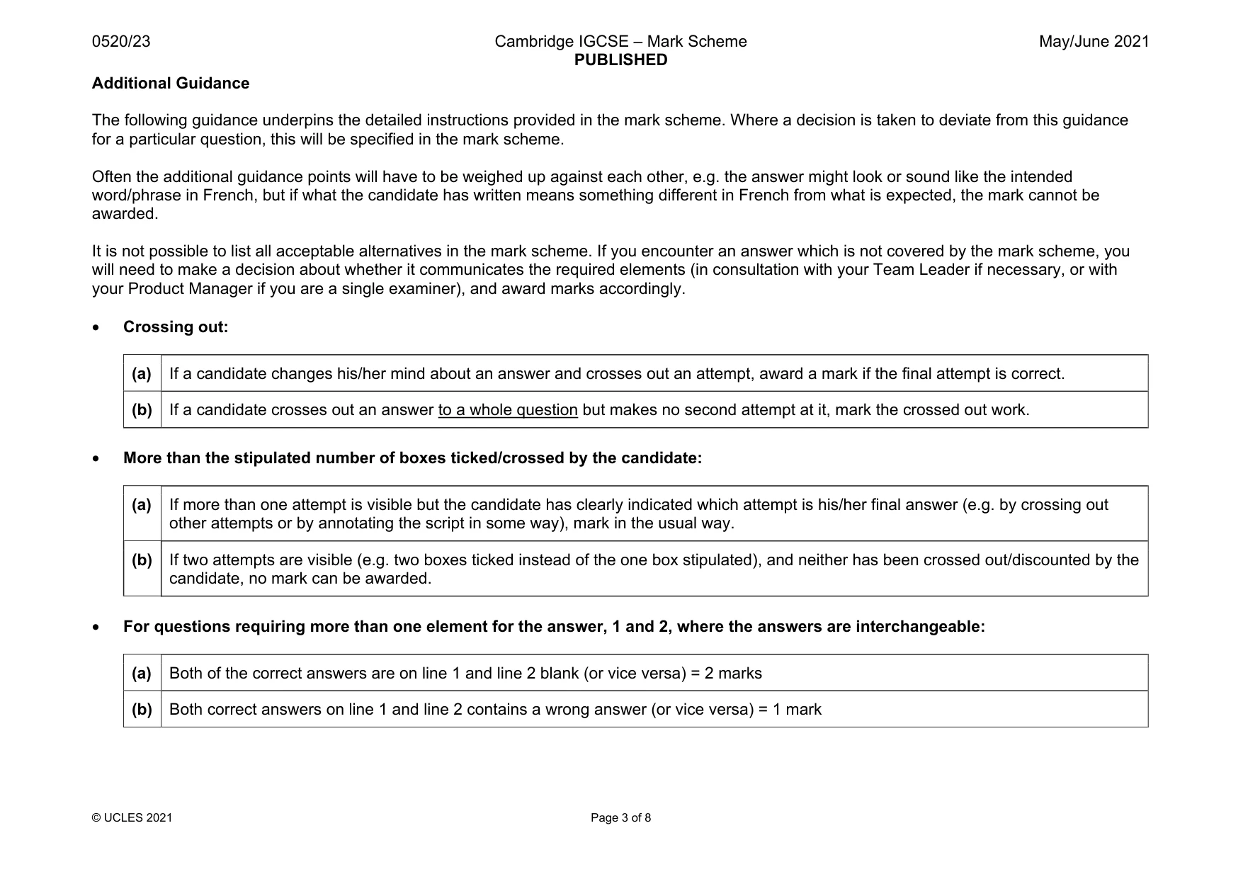 Mark scheme, page 3 of 8