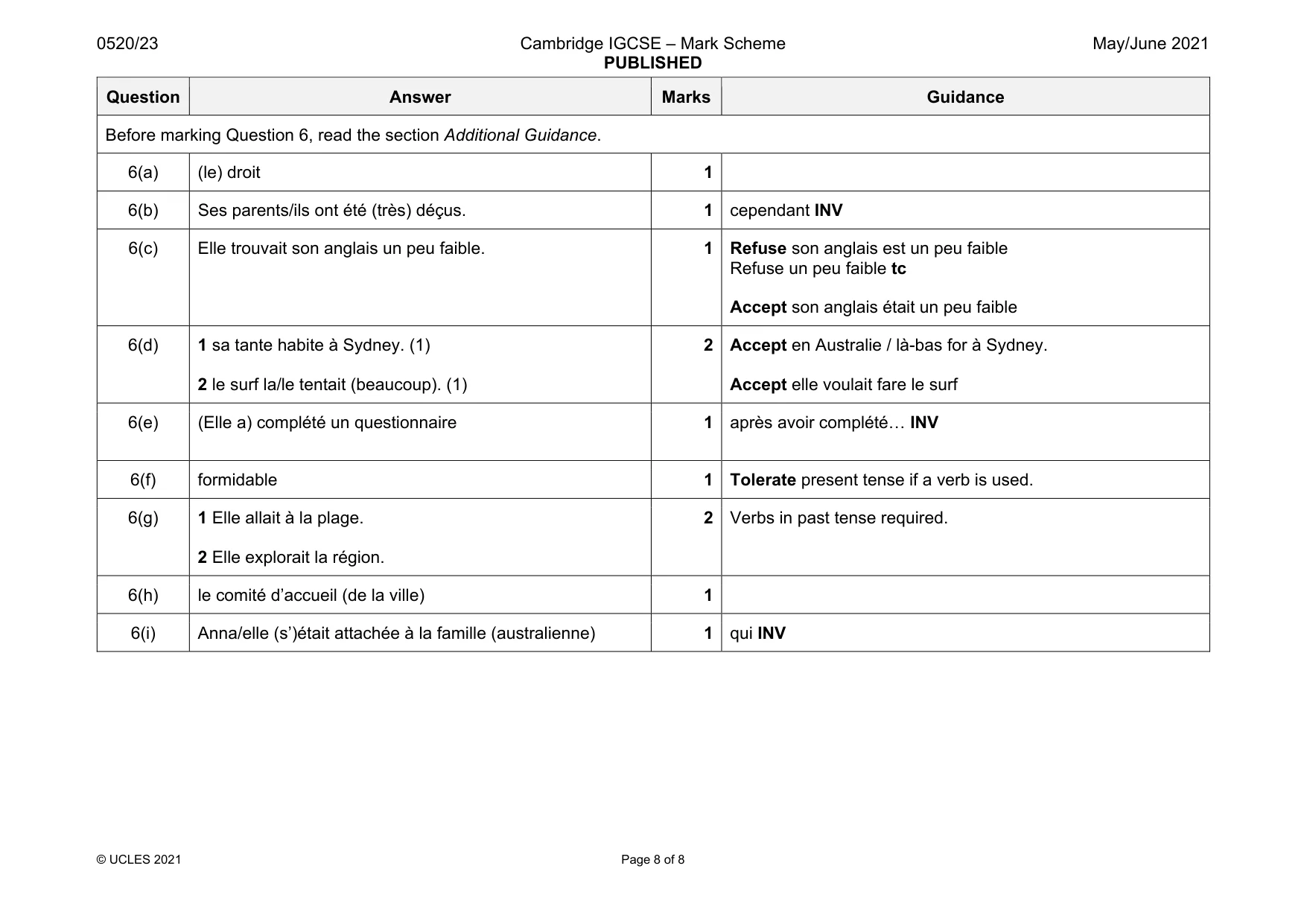 Mark scheme, page 8 of 8
