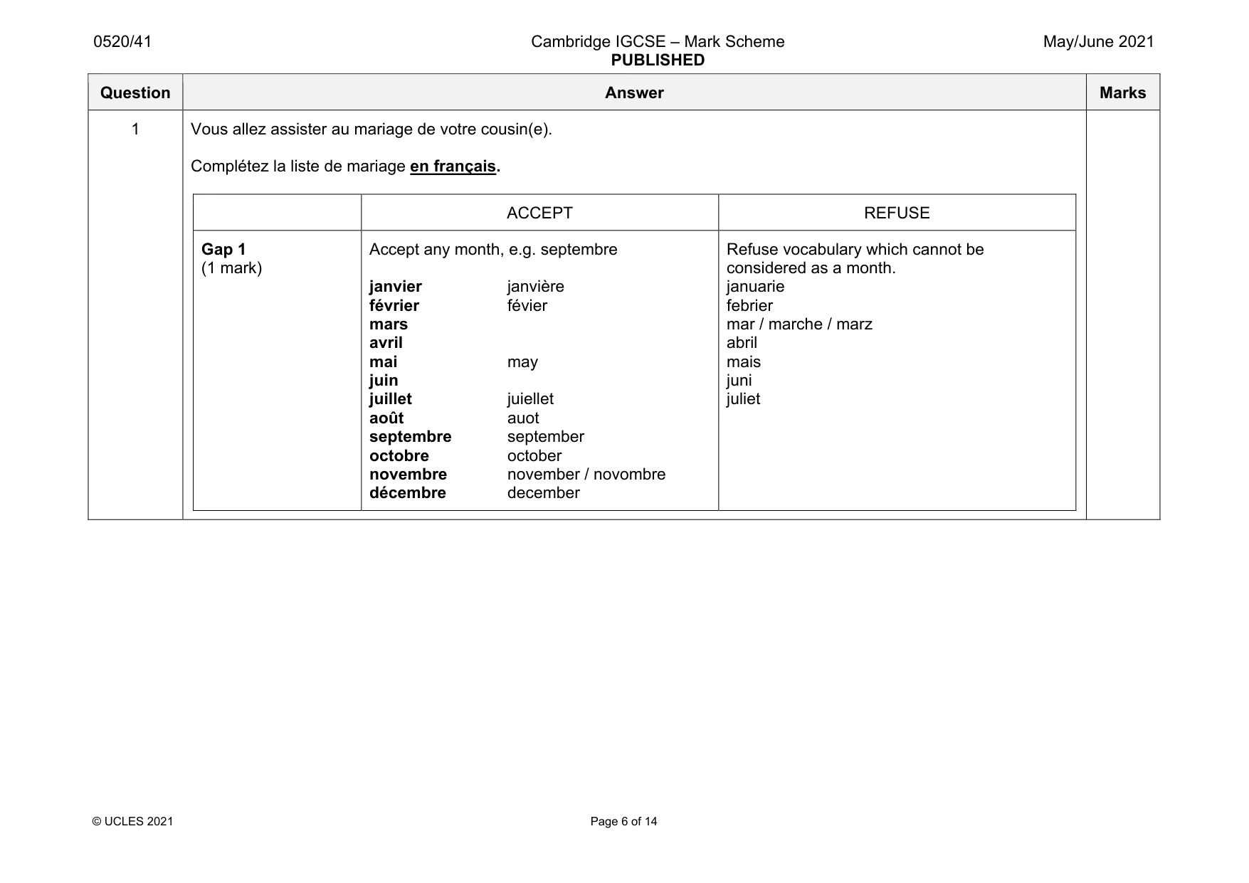 Mark scheme, page 6 of 14