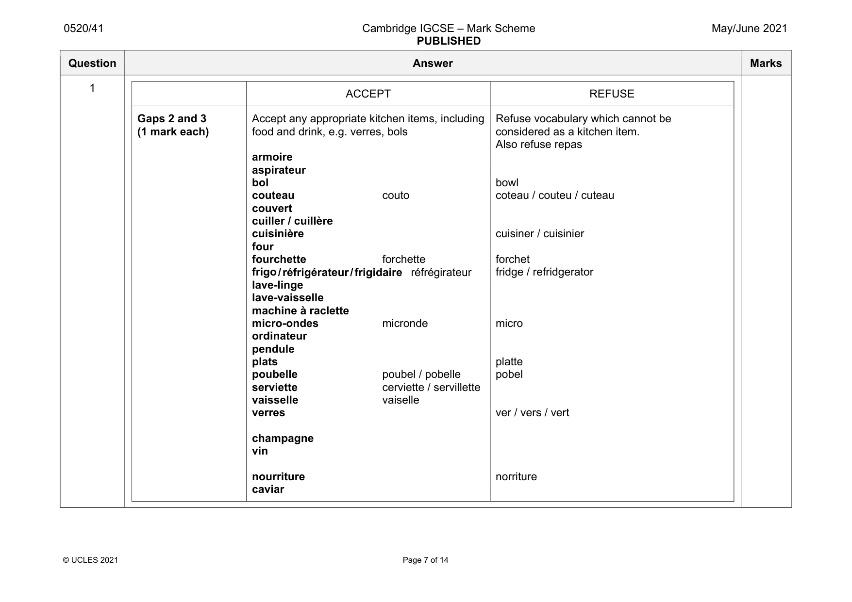 Mark scheme, page 7 of 14