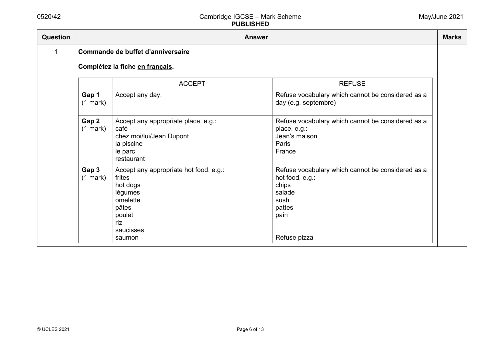 Mark scheme, page 6 of 13