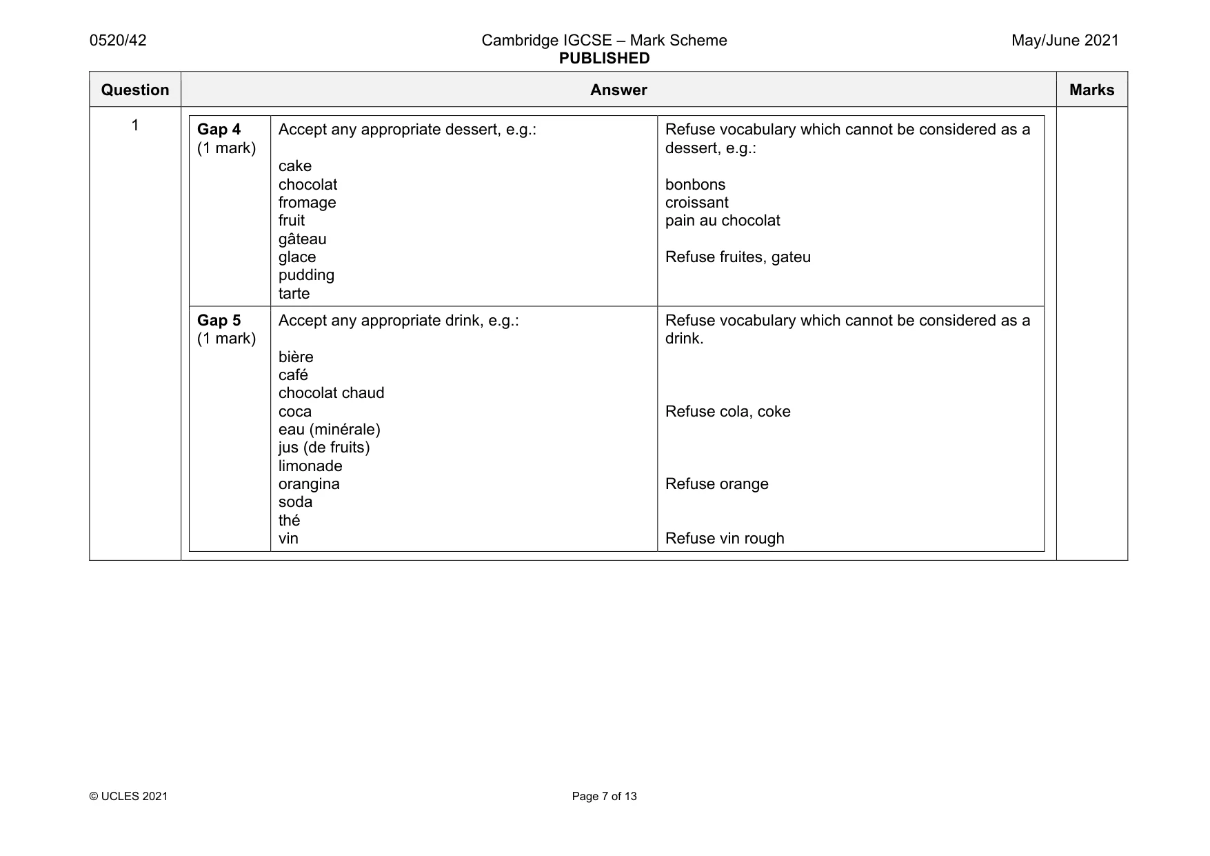 Mark scheme, page 7 of 13