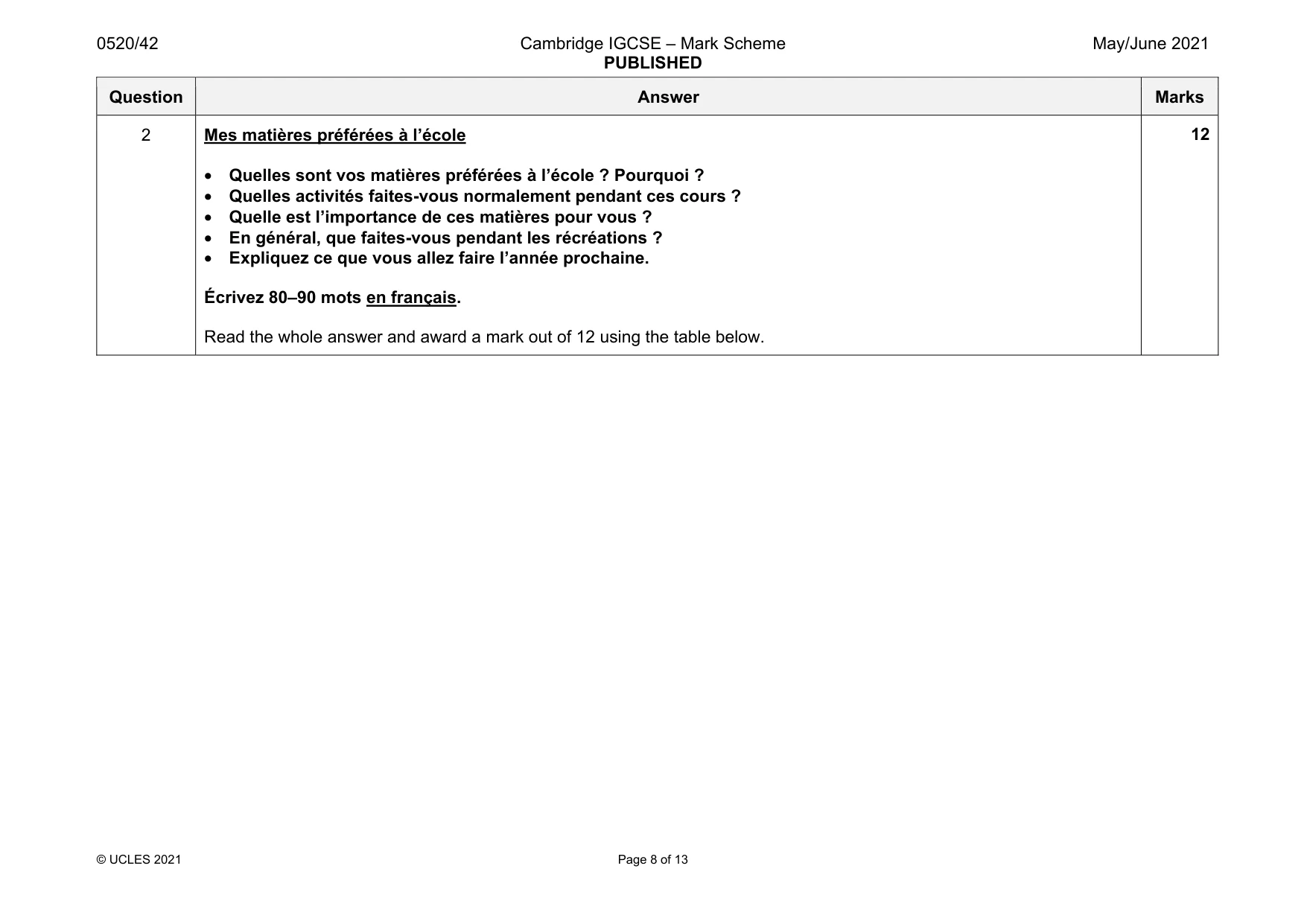 Mark scheme, page 8 of 13