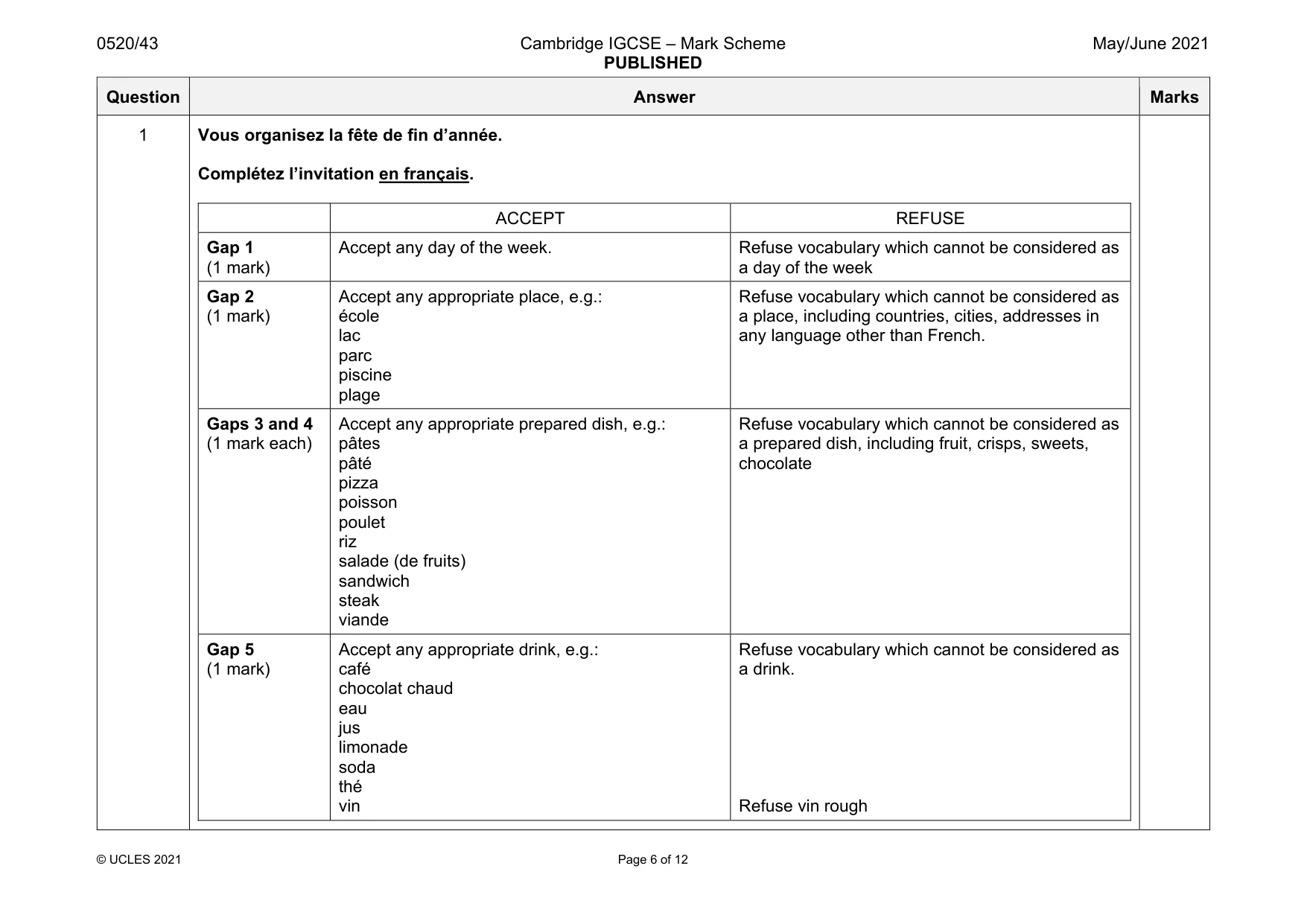 Mark scheme, page 6 of 12