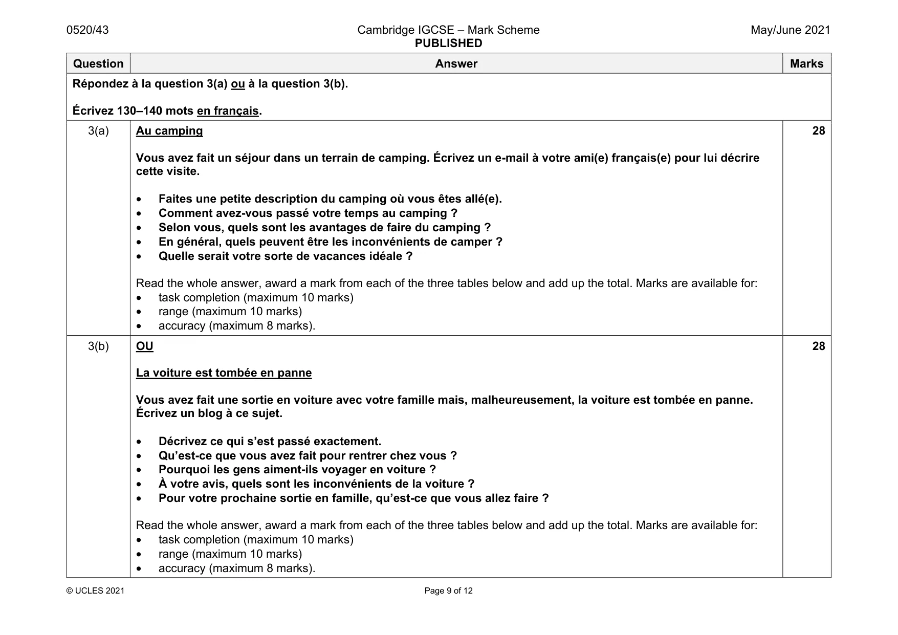 Mark scheme, page 9 of 12