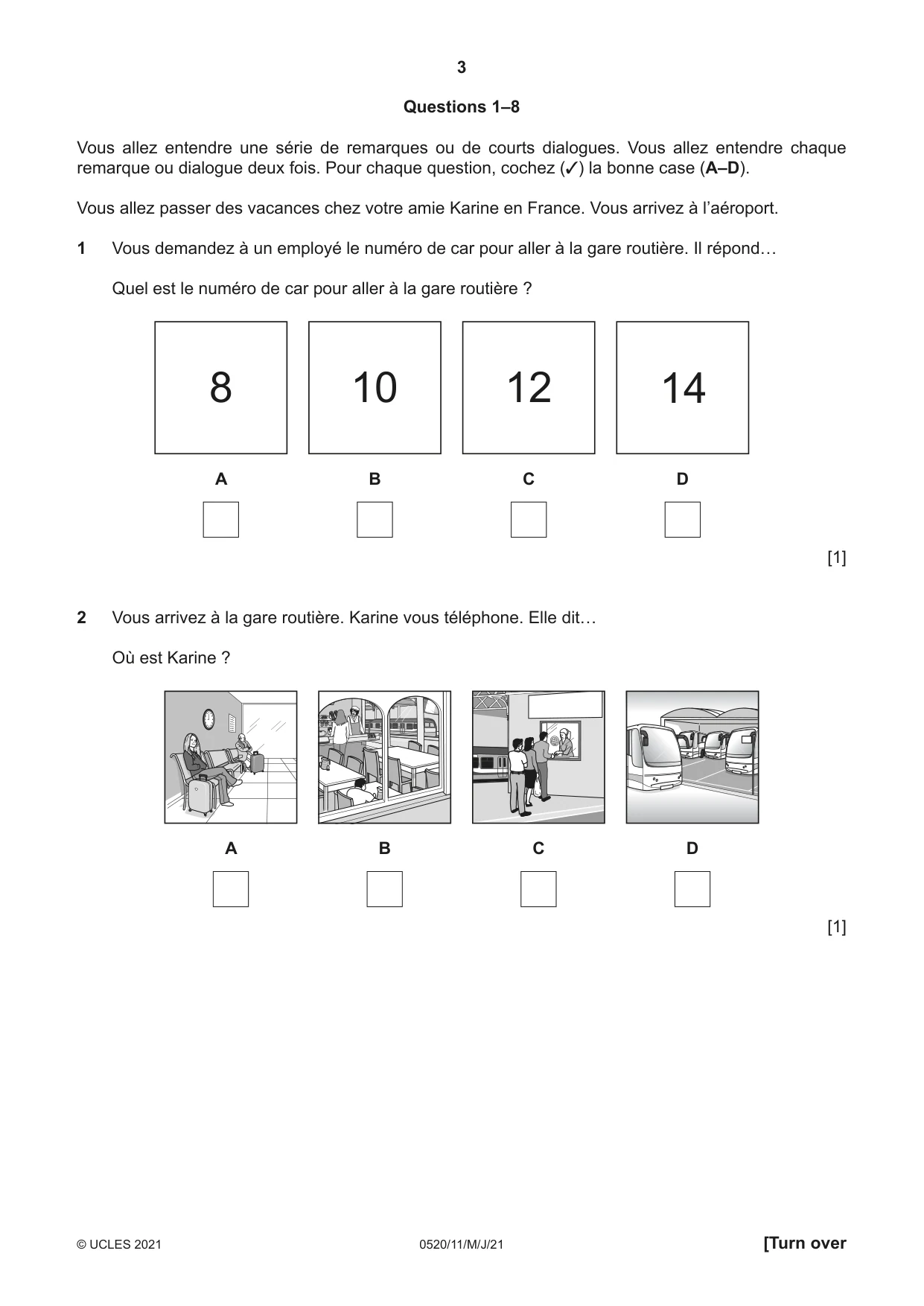 Cambridge IGCSE French - Foreign Language 0520 2021 May/June Paper 1 · Variant 1 question paper, page 3 of 16