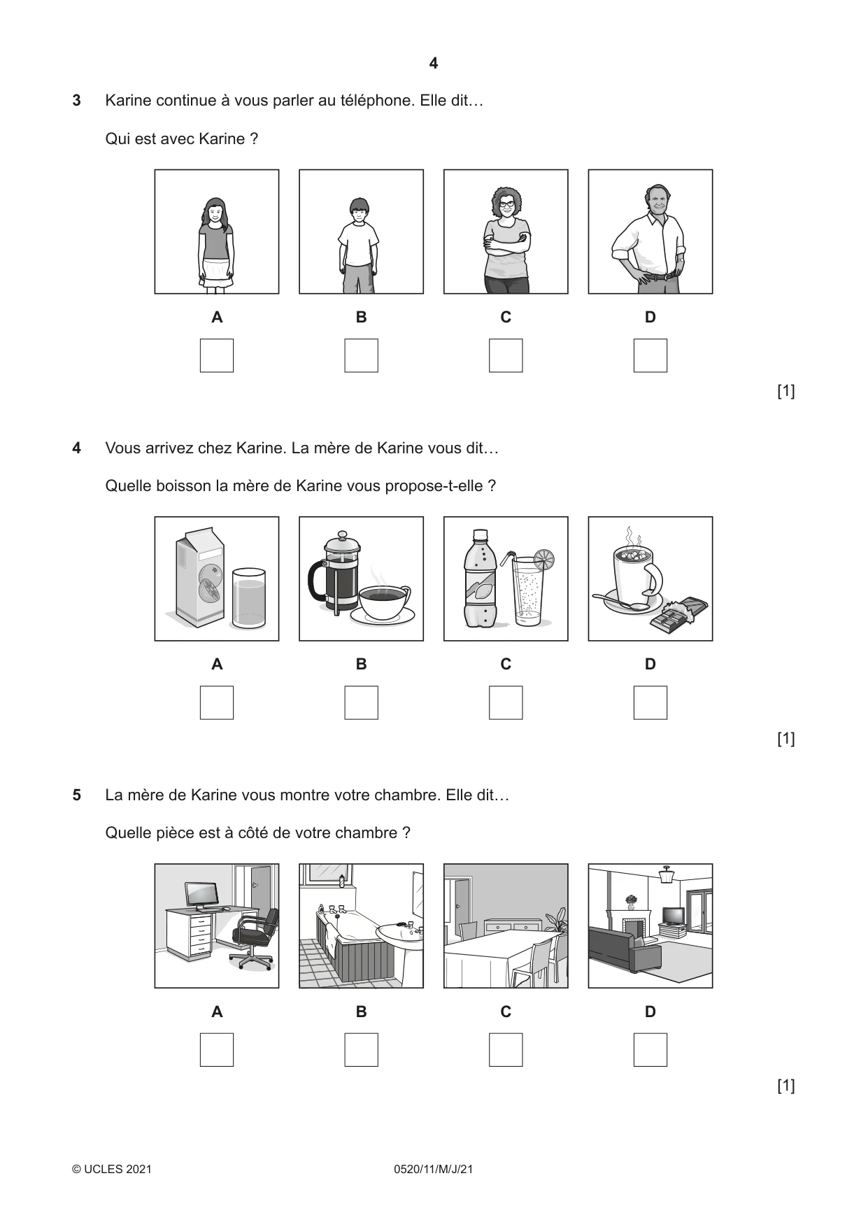 Cambridge IGCSE French - Foreign Language 0520 2021 May/June Paper 1 · Variant 1 question paper, page 4 of 16