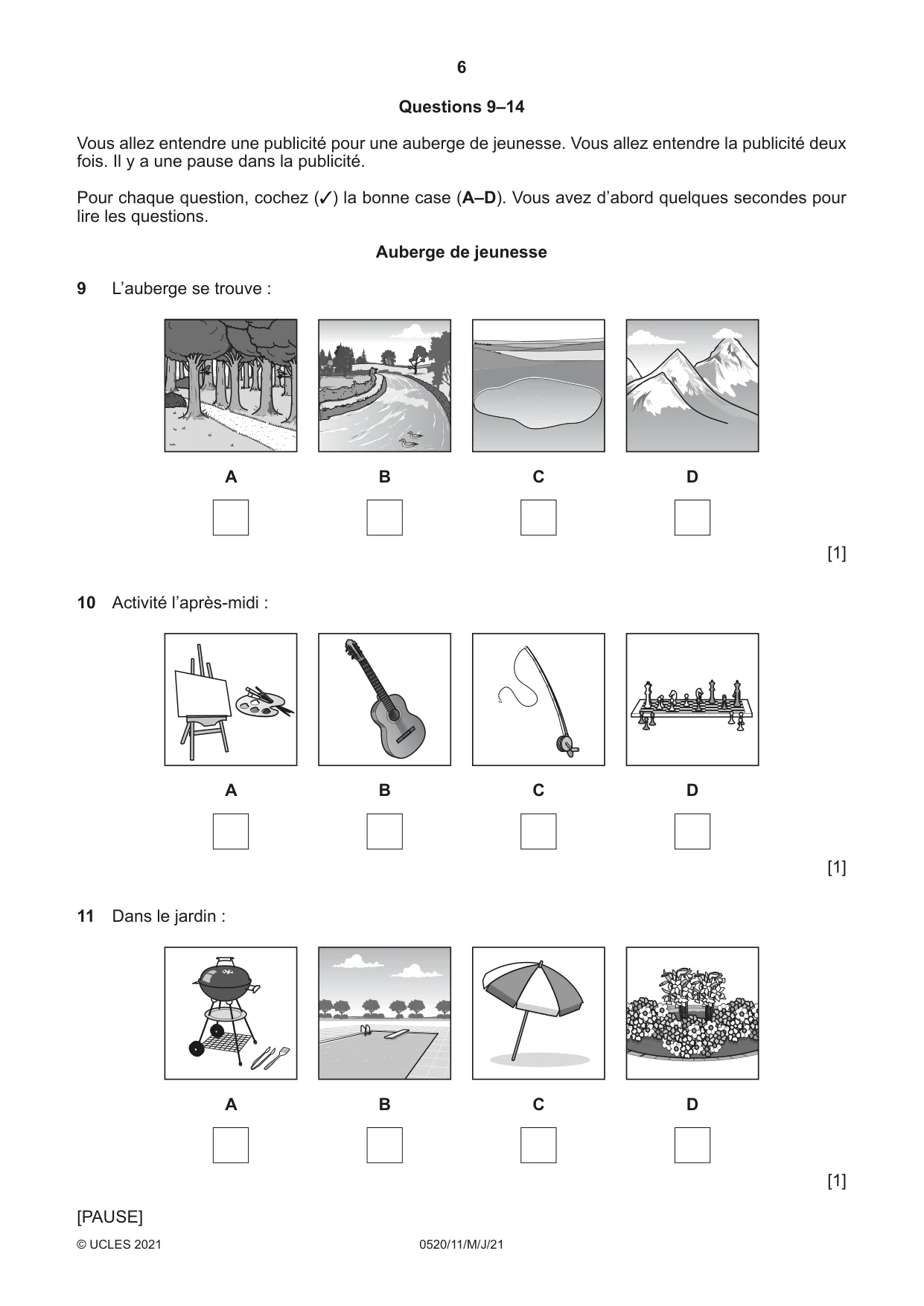 Cambridge IGCSE French - Foreign Language 0520 2021 May/June Paper 1 · Variant 1 question paper, page 6 of 16