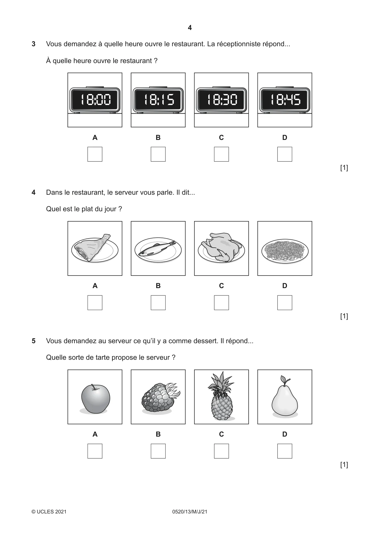 Cambridge IGCSE French - Foreign Language 0520 2021 May/June Paper 1 · Variant 3 question paper, page 4 of 16