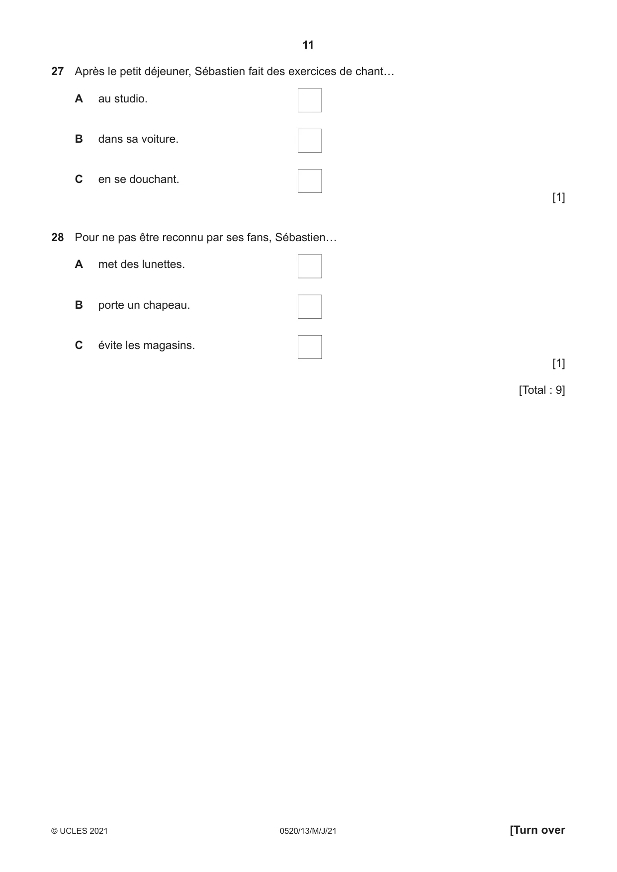 Cambridge IGCSE French - Foreign Language 0520 2021 May/June Paper 1 · Variant 3 question paper, page 11 of 16